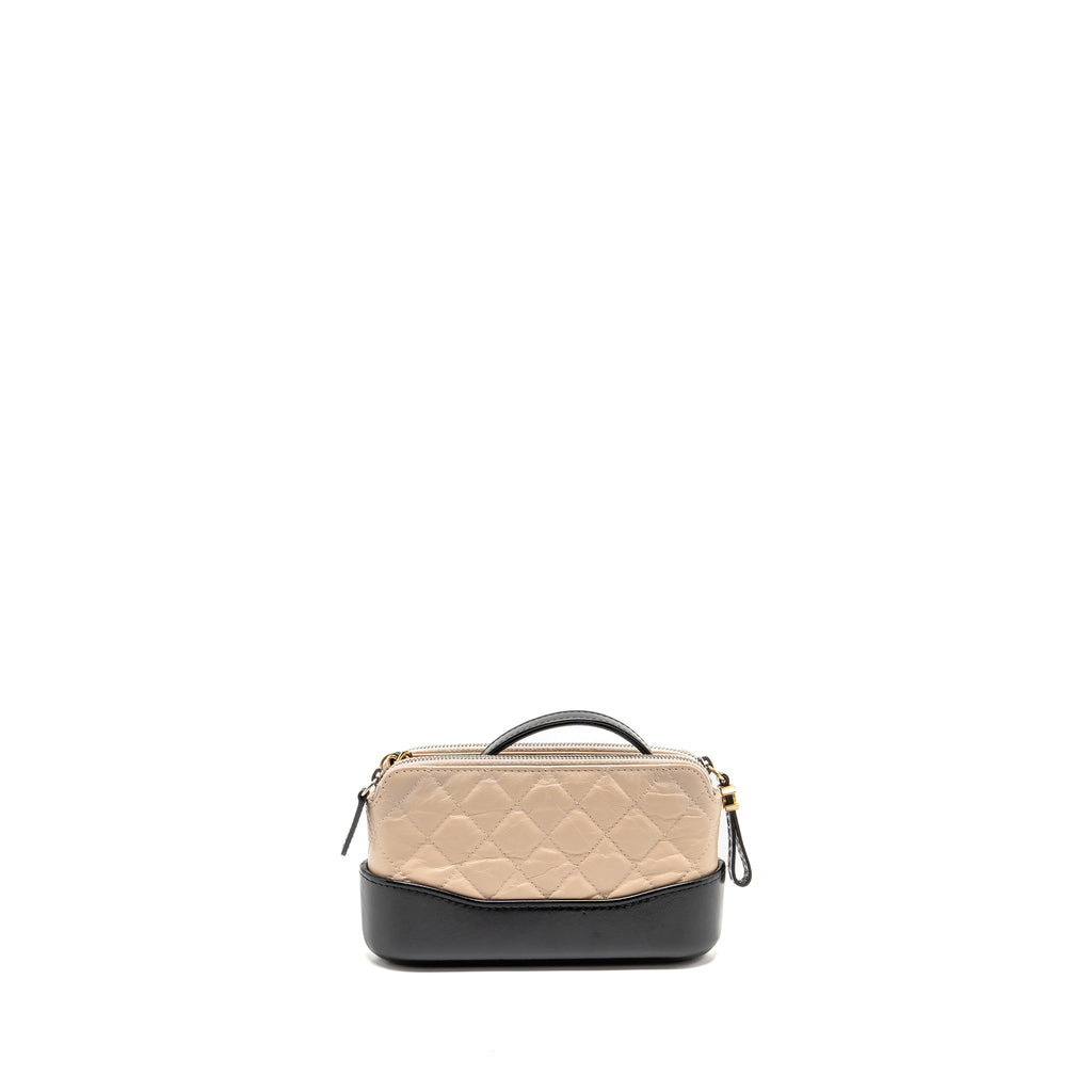 CHANEL GABRIELLE DOUBLE ZIP CLUTCH ON CHAIN AGED CALFSKIN BEIGE/BLACK MULTICOLOUR HARDWARE