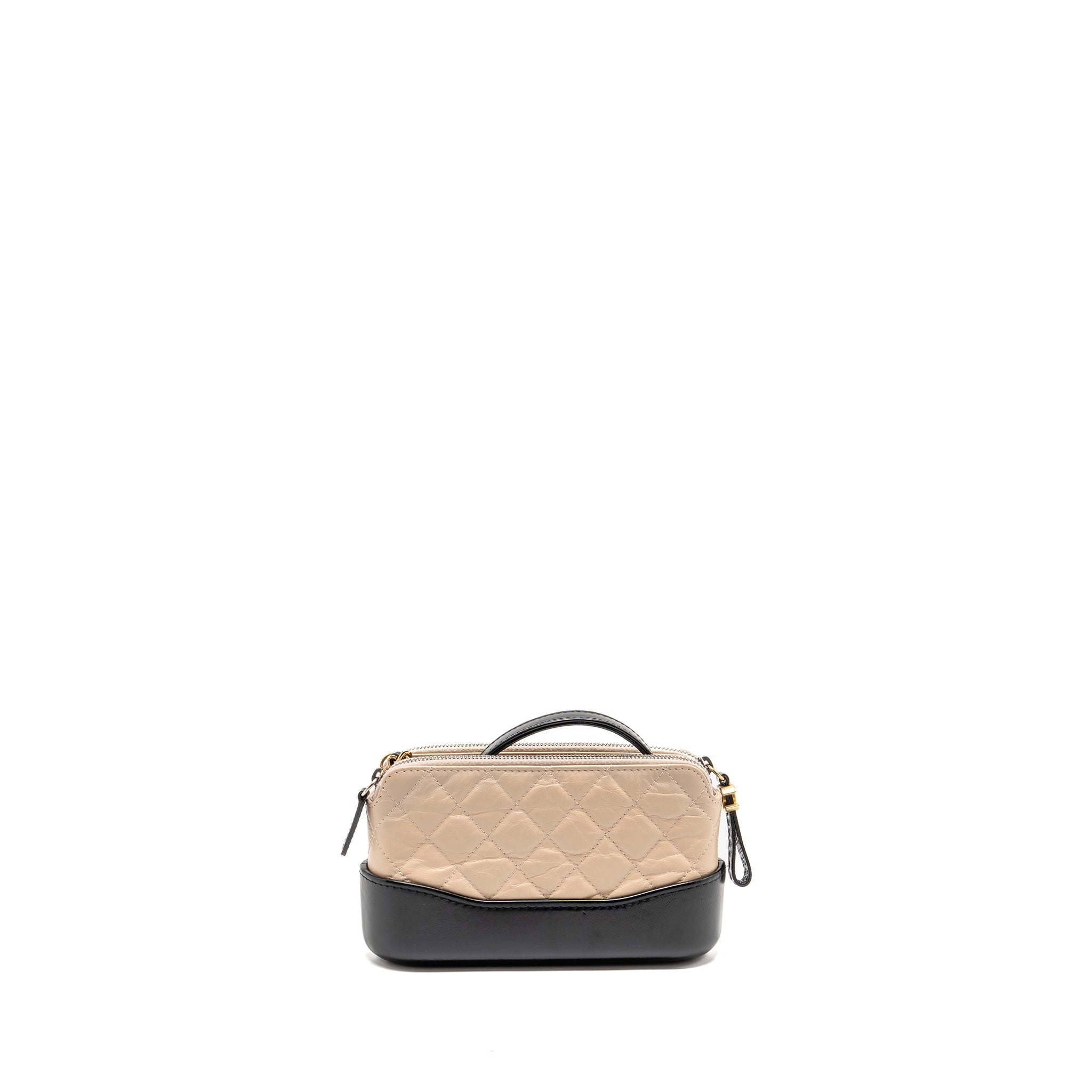 CHANEL GABRIELLE DOUBLE ZIP CLUTCH ON CHAIN AGED CALFSKIN BEIGE/BLACK MULTICOLOUR HARDWARE