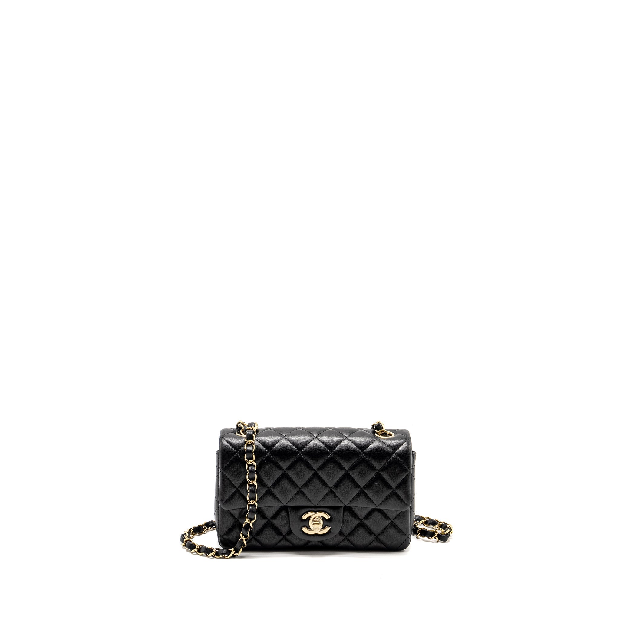 CHANEL MINI RECTANGULAR FLAP BAG LAMBSKIN BLACK LGHW (MICROCHIP)