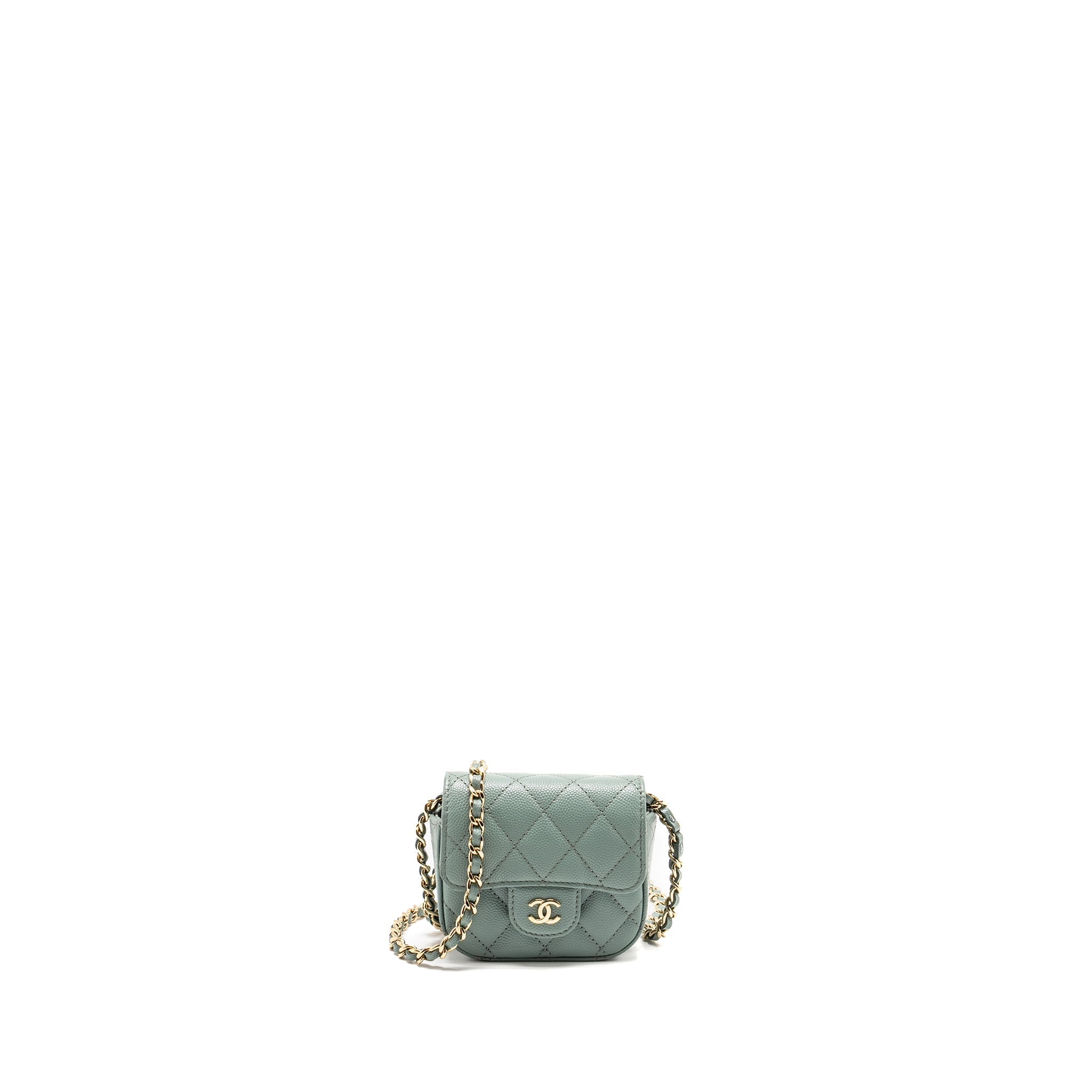 CHANEL MINI FLAP VANITY WITH CHAIN CAVIAR LIGHT GREEN LGHW