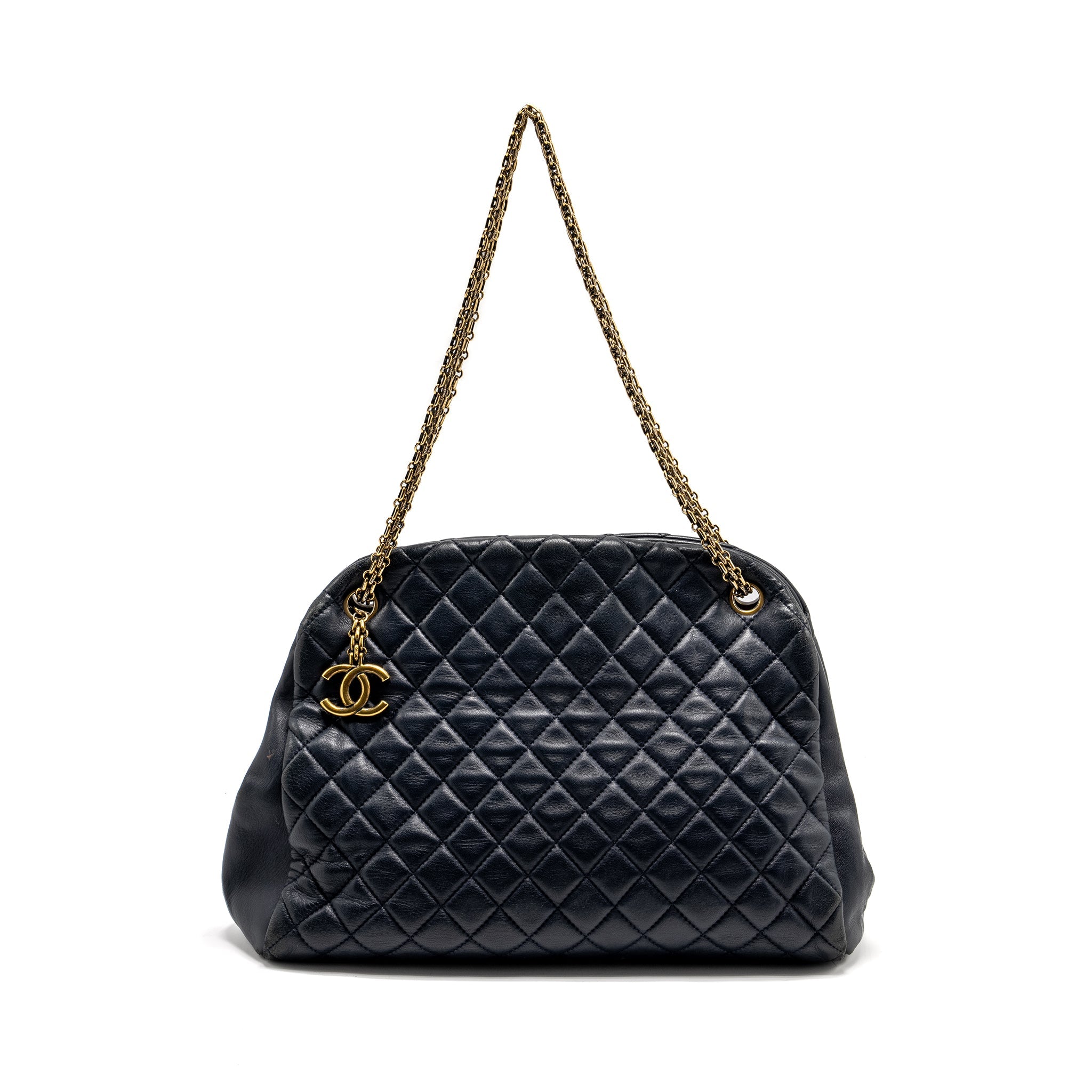 CHANEL JUST MADEMOISELLE BOWLING BAG LAMBSKIN DARK BLUE GHW