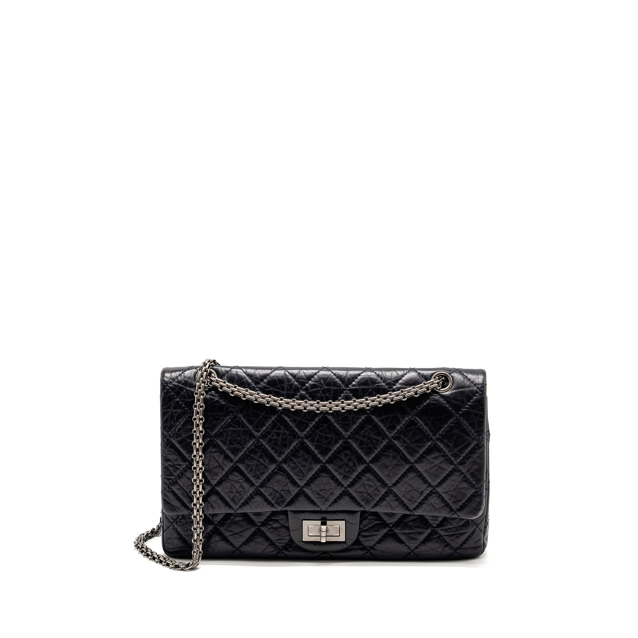 CHANEL MAXI 2.55 REISSUE FLAP BAG AGED CALFSKIN DARK BLUE RUTHENIUM HARDWARE