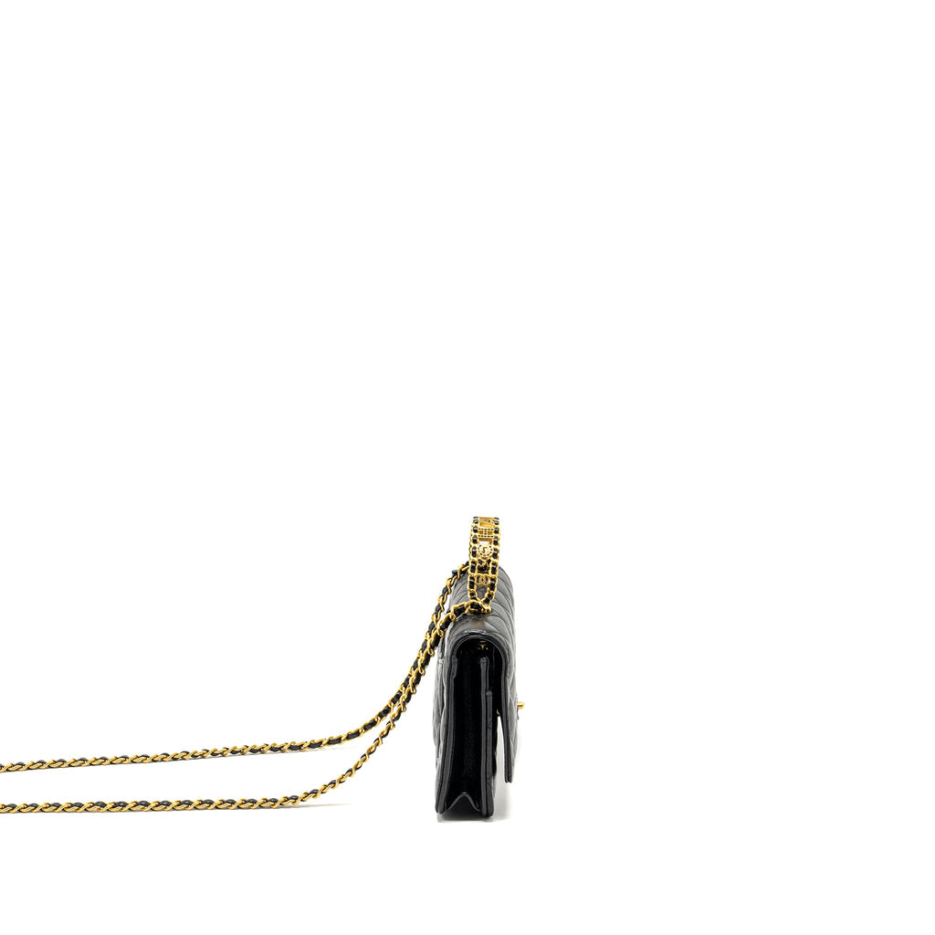 CHANEL LETTER LOGO TOP HANDLE WALLET ON CHAIN LAMBSKIN BLACK GHW (MICROCHIP)