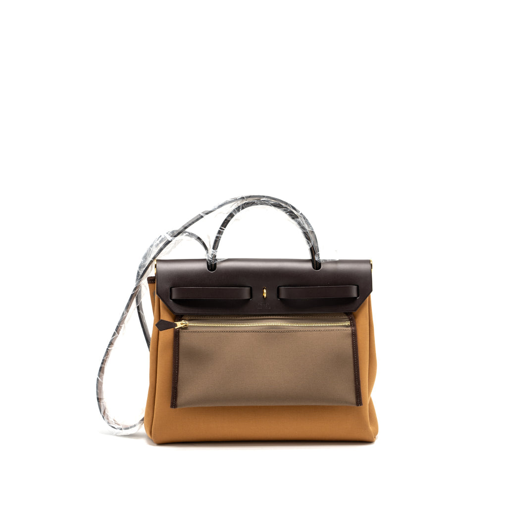 HERMES HERBAG 31 ZIP BAG CANVAS / HUNTER DUNE/ETOUEP/EBENE GHW