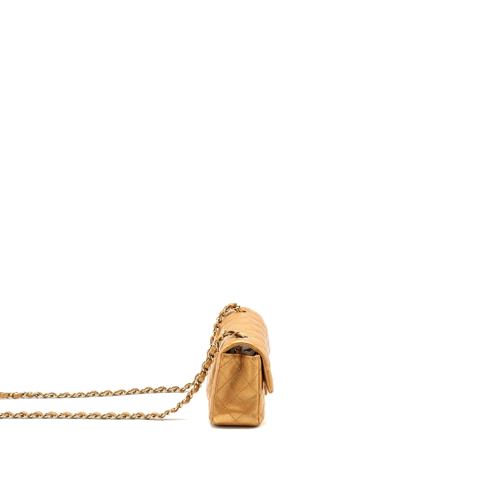 CHANEL MINI RECTANGULAR FLAP BAG CALFSKIN IRIDESCENT DARK GOLD GHW