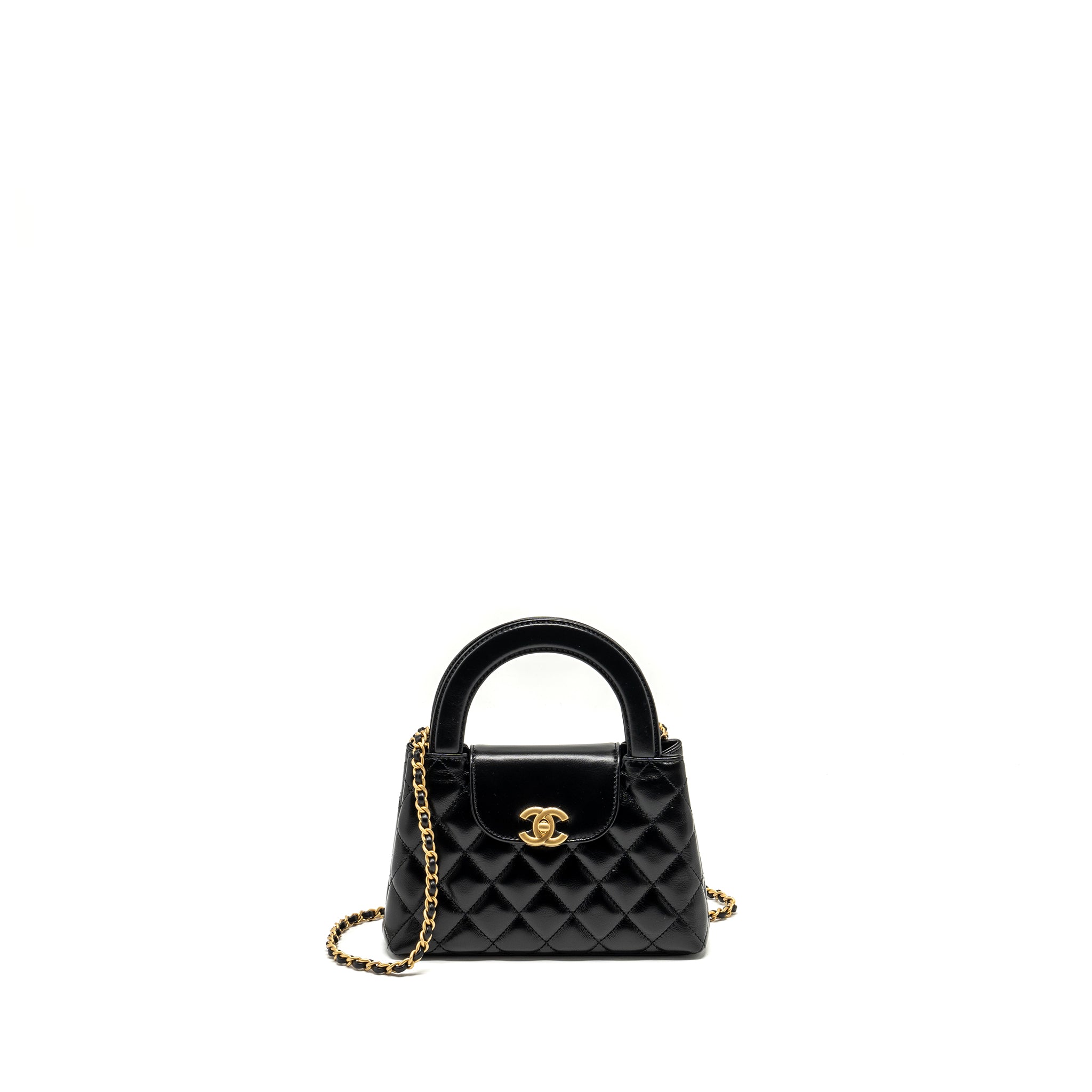 CHANEL 24A MINI SHOPPING TOTE/ MINI KELLY CALFSKIN BLACK GHW (MICROCHIP)