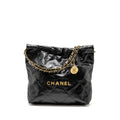 CHANEL SMALL 22 BAG SHINY CALFSKIN BLACK GHW (MICROCHIP)