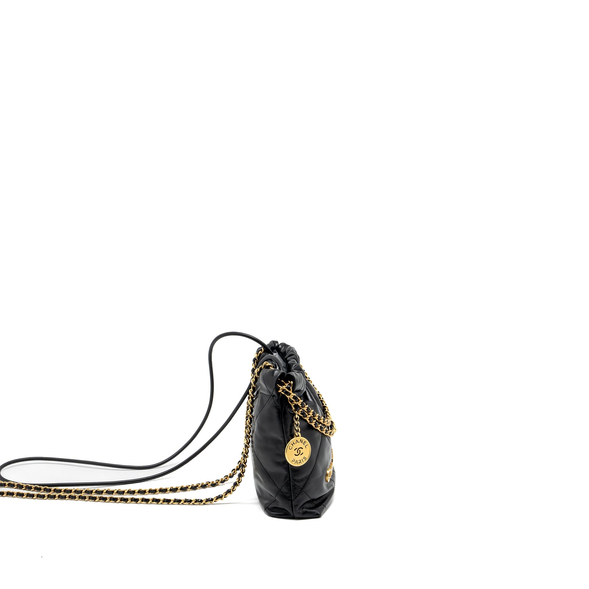 CHANEL MINI 22 BAG SHINY CALFSKIN BLACK GHW (MICROCHIP)