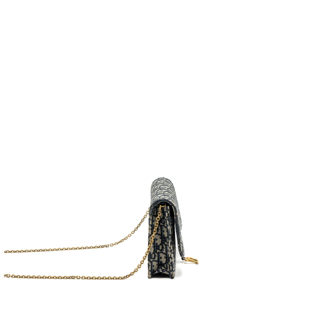 DIOR SADDLE POUCH WITH CHAIN DIOR OBLIQUE JACQUARD BLUE GHW