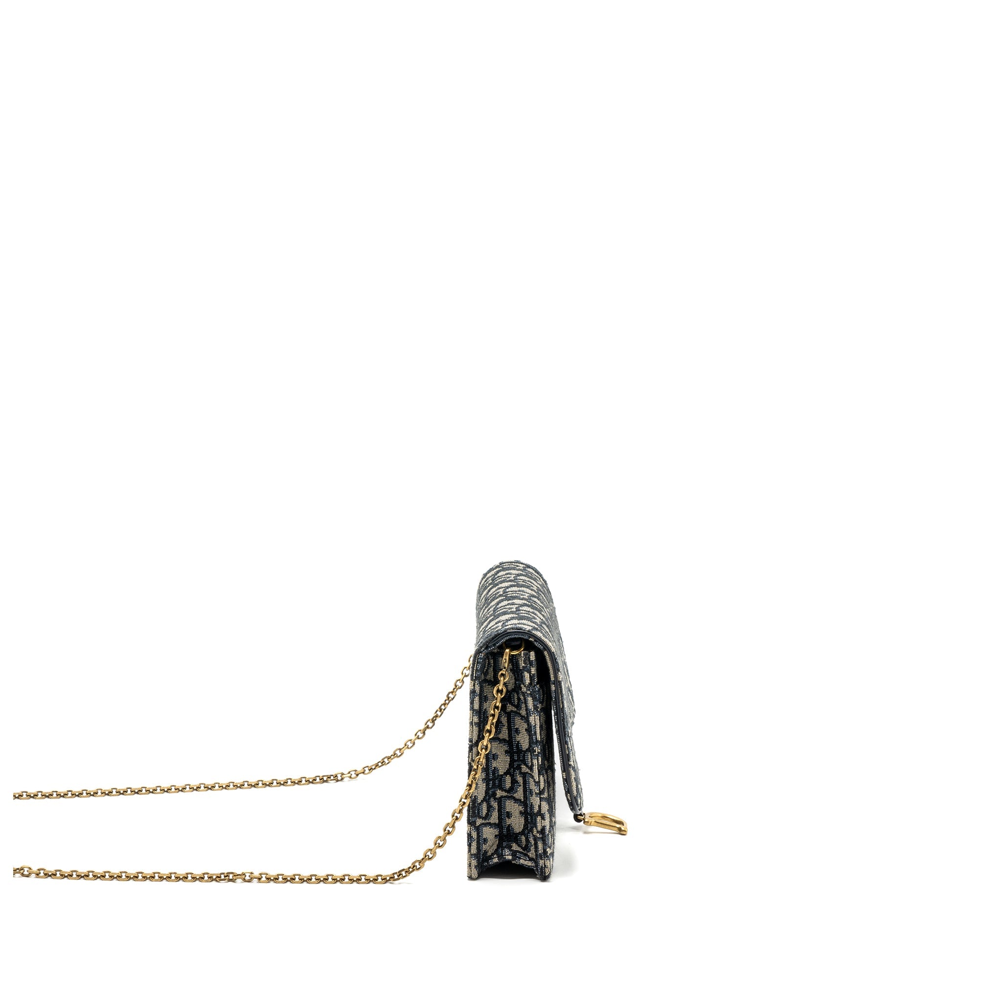 DIOR SADDLE POUCH WITH CHAIN DIOR OBLIQUE JACQUARD BLUE GHW
