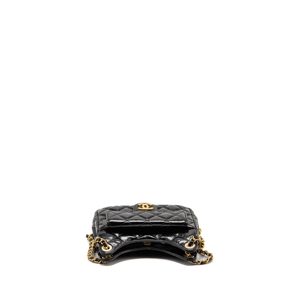 CHANEL 23B SMALL HOBO BAG SHINY CALFSKIN BLACK GHW (MICROCHIP)