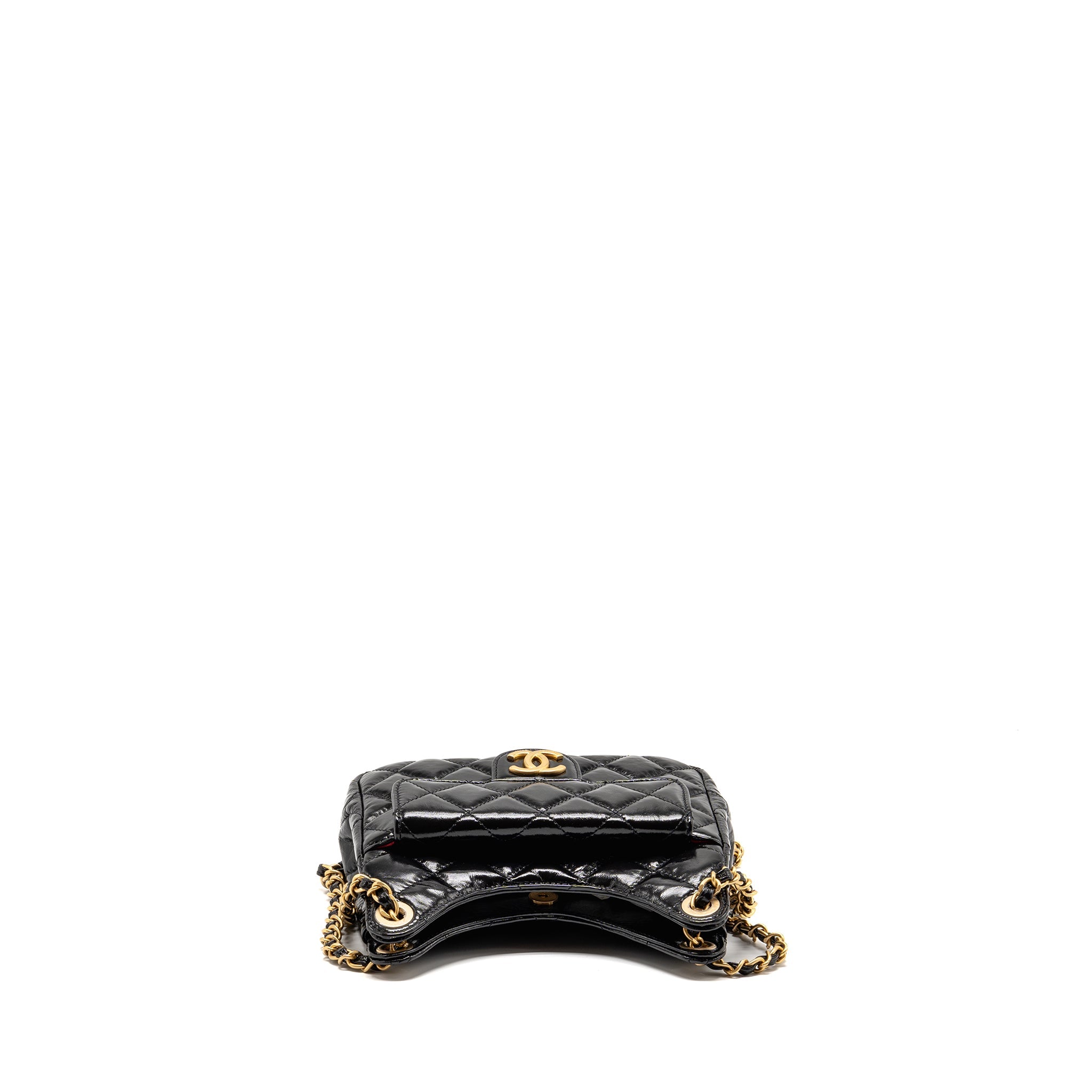 CHANEL 23B SMALL HOBO BAG SHINY CALFSKIN BLACK GHW (MICROCHIP)