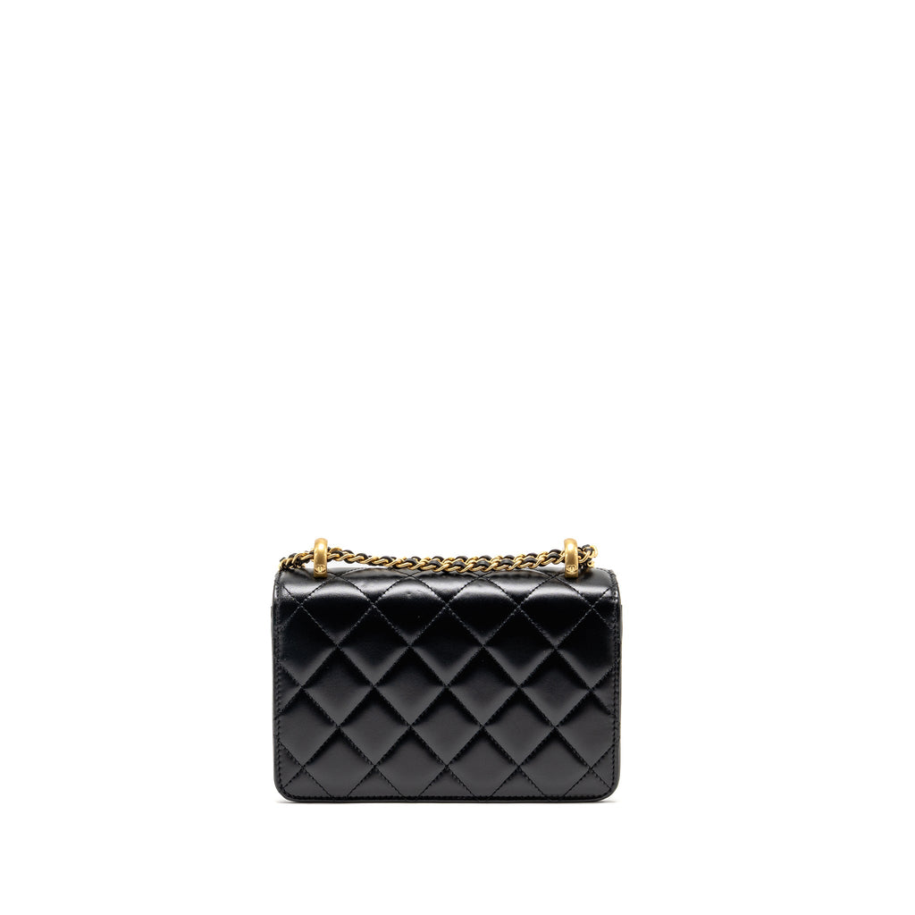 CHANEL GOLD CRUSH FLAP BAG CALFSKIN BLACK GHW (MICROCHIP)