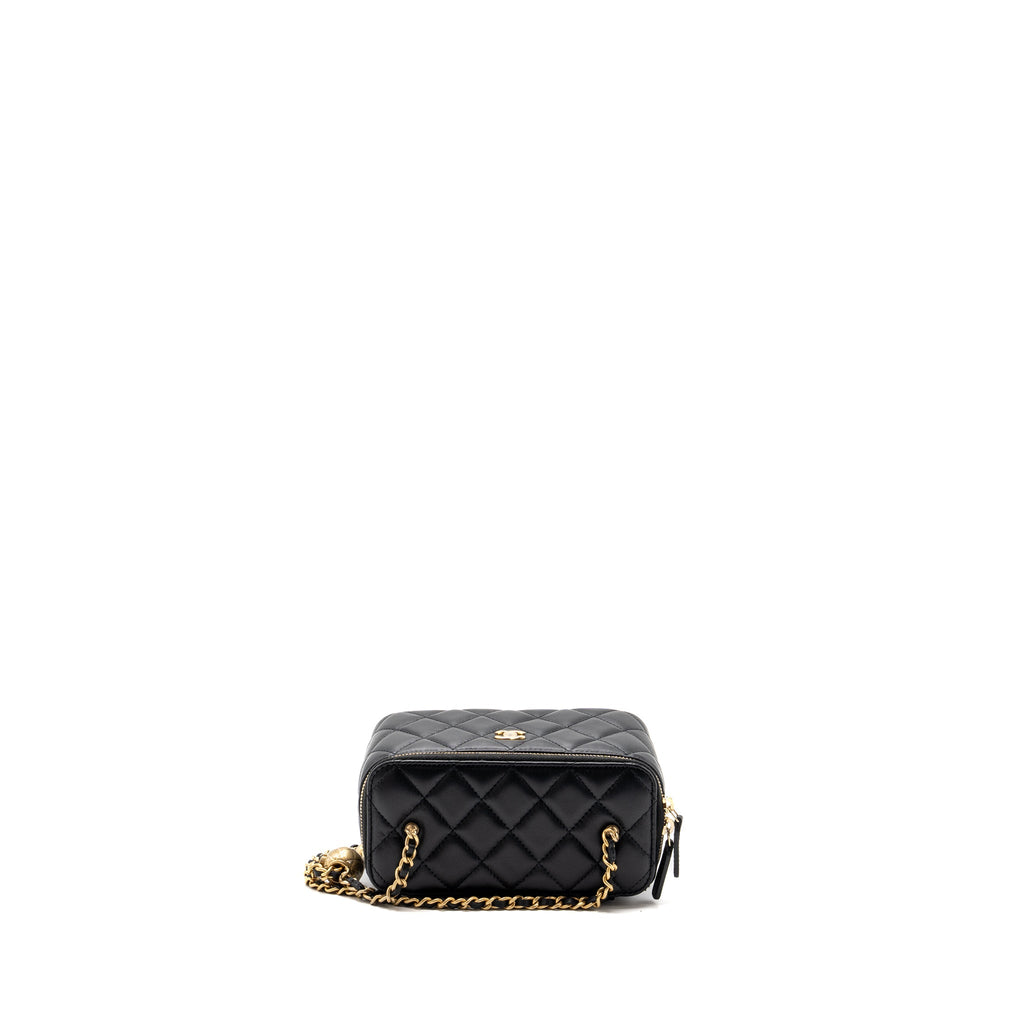 CHANEL PEARL CRUSH LONG VANITY CASE LAMBSKIN BLACK GHW (MICROCHIP)