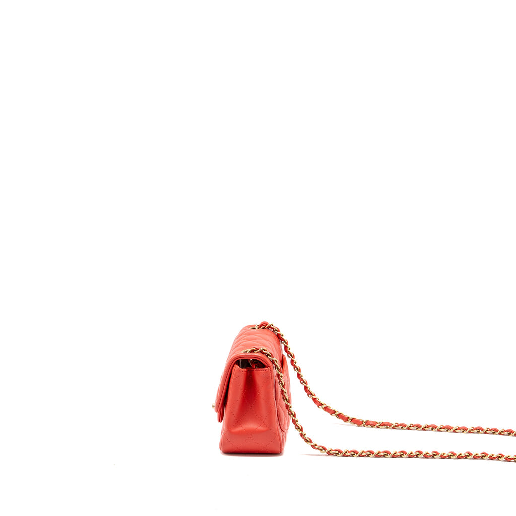 CHANEL MINI SQUARE FLAP BAG LAMBSKIN CORAL PINK GHW