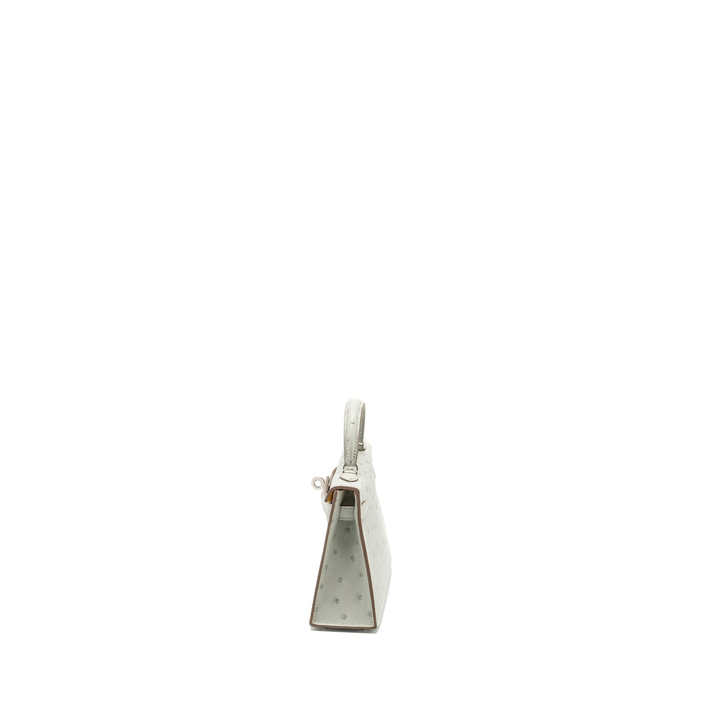 HERMES MINI KELLY II SPECIAL ORDER OSTRICH GRIS PERLE/JAUNE AMBER SHW
