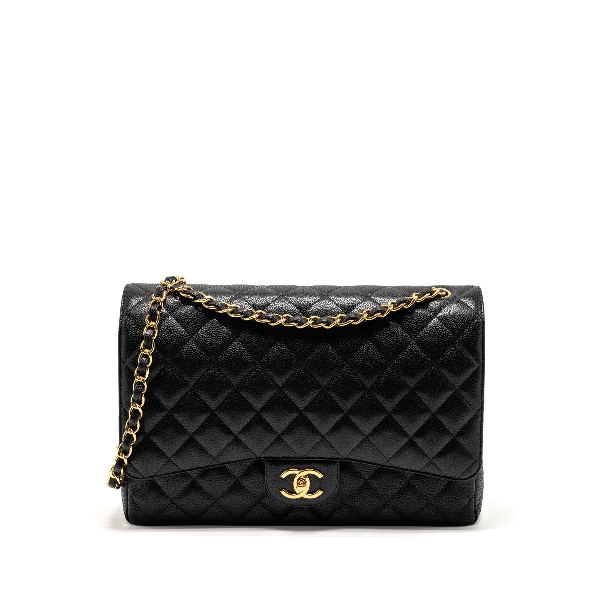 CHANEL MAXI CLASSIC DOUBLE FLAP BAG CAVIAR BLACK GHW