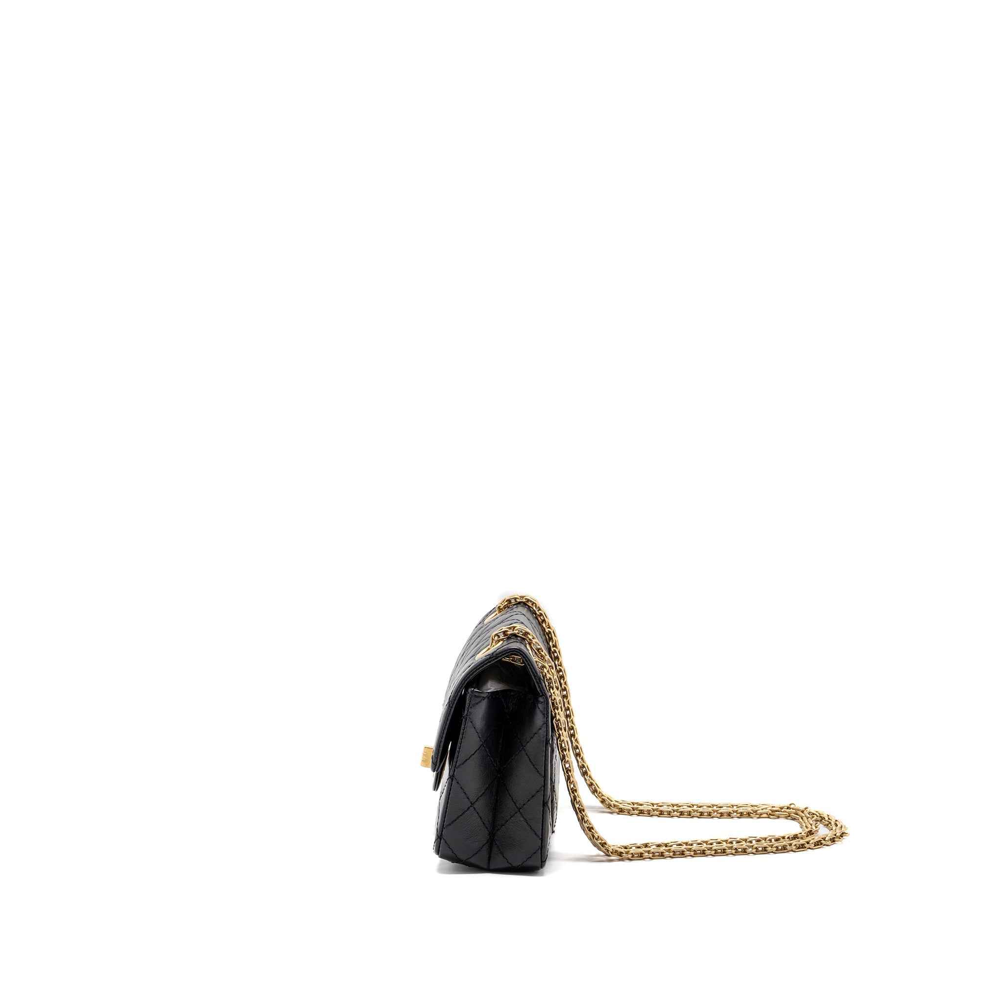 CHANEL MINI 2.55 REISSUE FLAP BAG AGED CALFSKIN BLACK GHW(MICROCHIP)