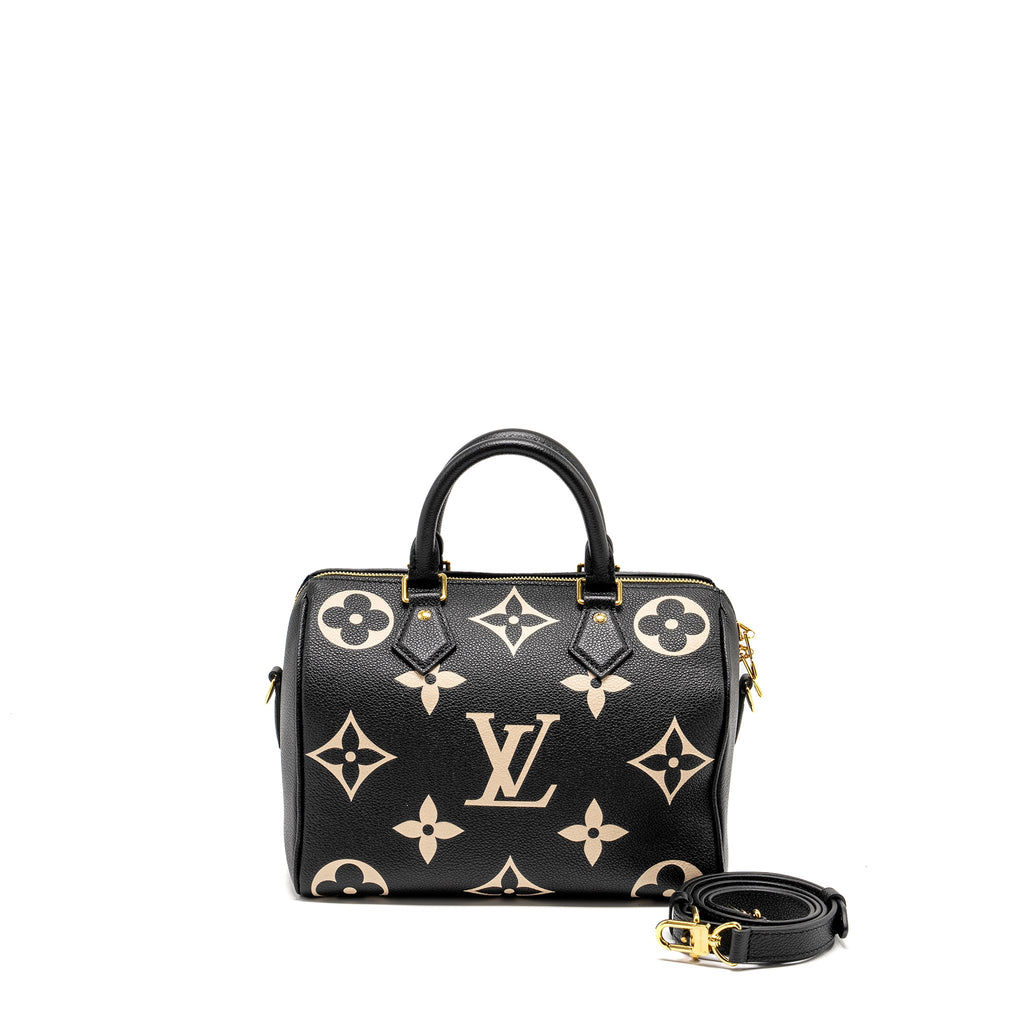 LOUIS VUITTON SPEEDY 25 BANDOULIERE BICOLOR MONOGRAM EMPREINTE BLACK GHW