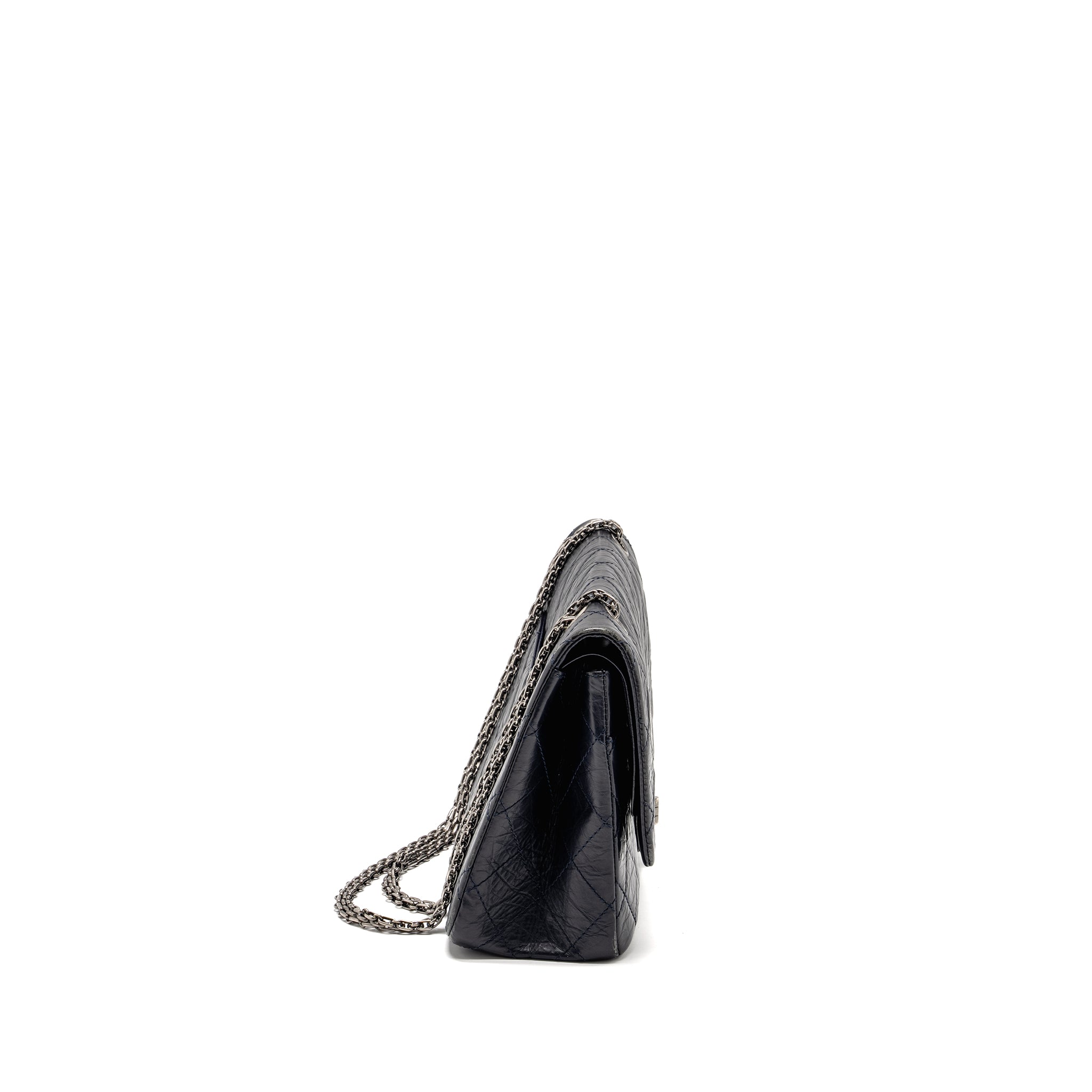 CHANEL MAXI 2.55 REISSUE FLAP BAG AGED CALFSKIN DARK BLUE RUTHENIUM HARDWARE