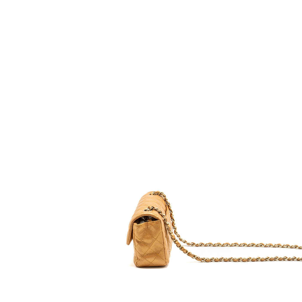 CHANEL MINI RECTANGULAR FLAP BAG CALFSKIN IRIDESCENT DARK GOLD GHW