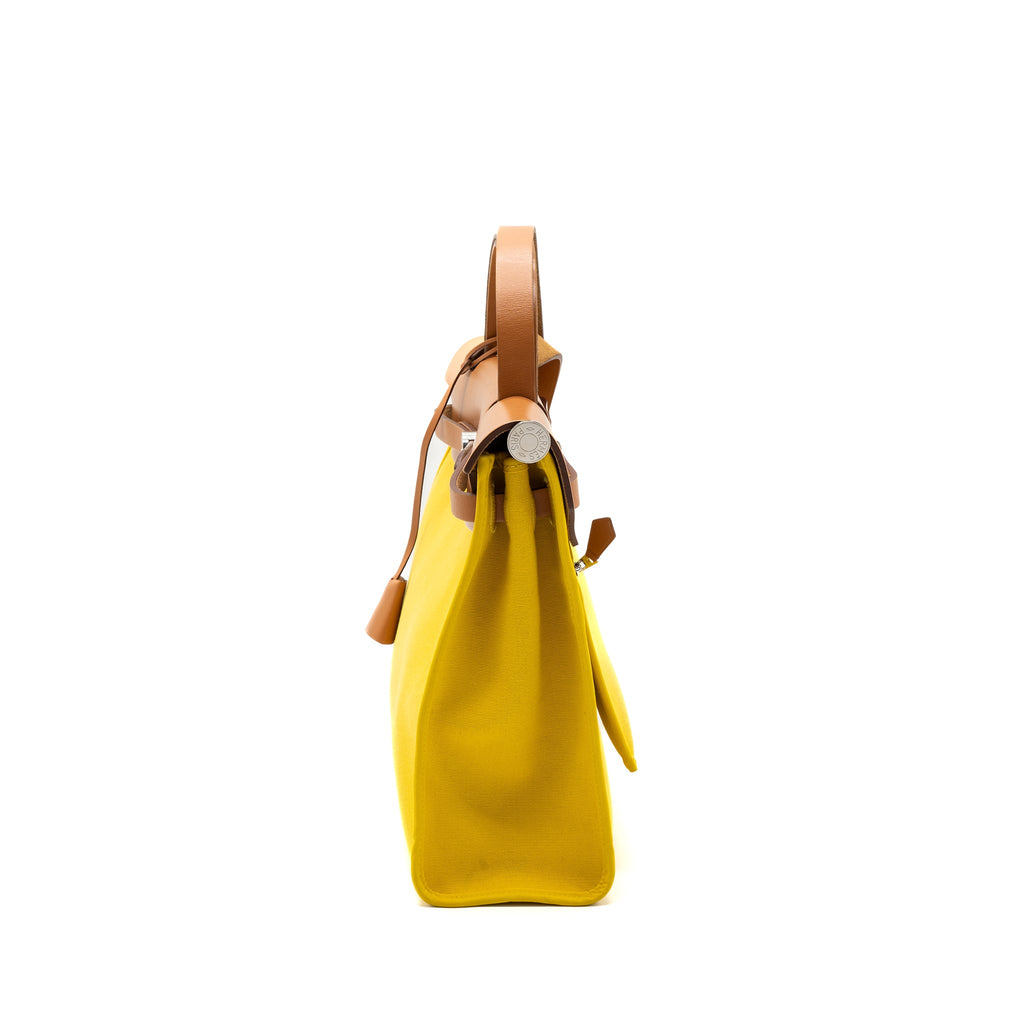 HERMES HERBAG 31 ZIP BAG CANVAS / LEATHER JAUNE DE NAPLES / NATURAL SHW