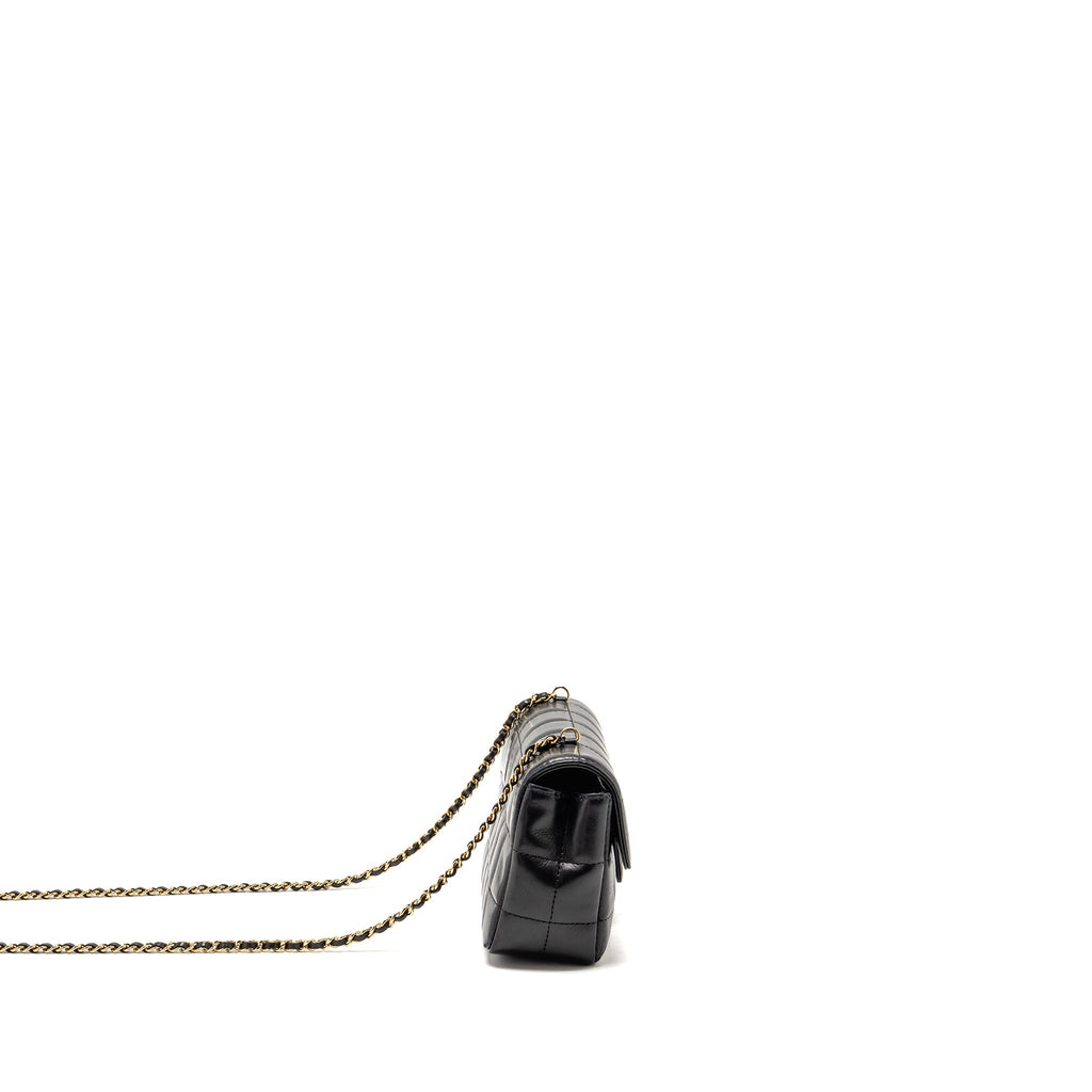 CHANEL CAMELLIA MINI FLAP SHOULDER BAG LAMBSKIN BLACK GHW