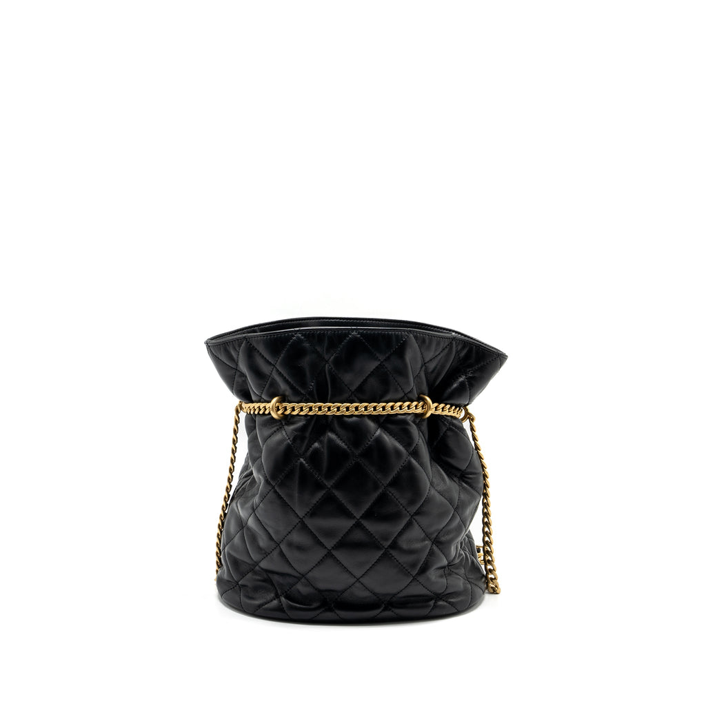CHANEL 22P DRAWSTRING BUCKET BAG LAMBSKIN BLACK GHW (MICROCHIP)