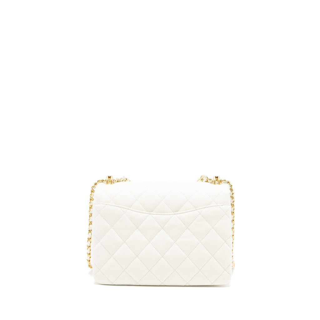 CHANEL 21K COCO FIRST CAVIAR WHITE BRUSHED GHW (MICROCHIP)