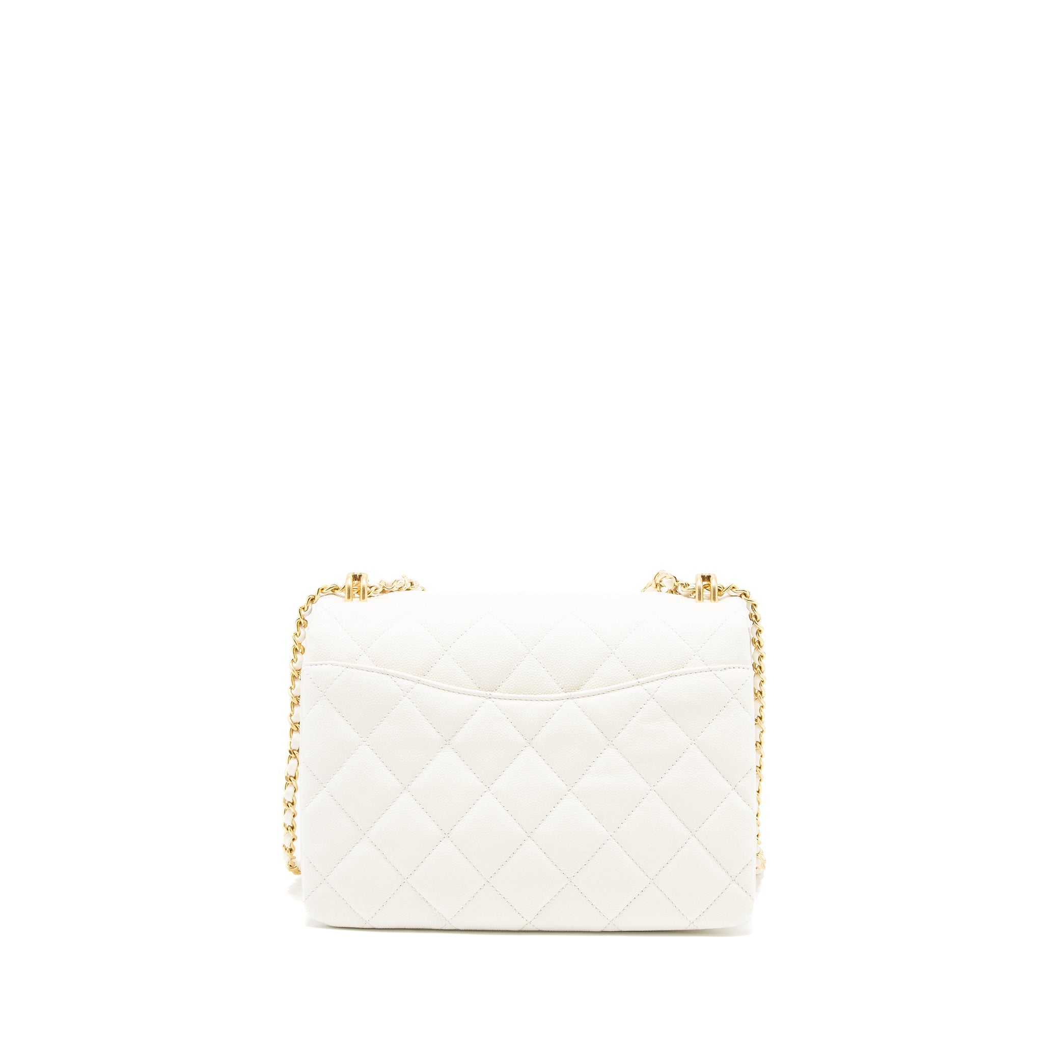 CHANEL 21K COCO FIRST CAVIAR WHITE BRUSHED GHW (MICROCHIP)