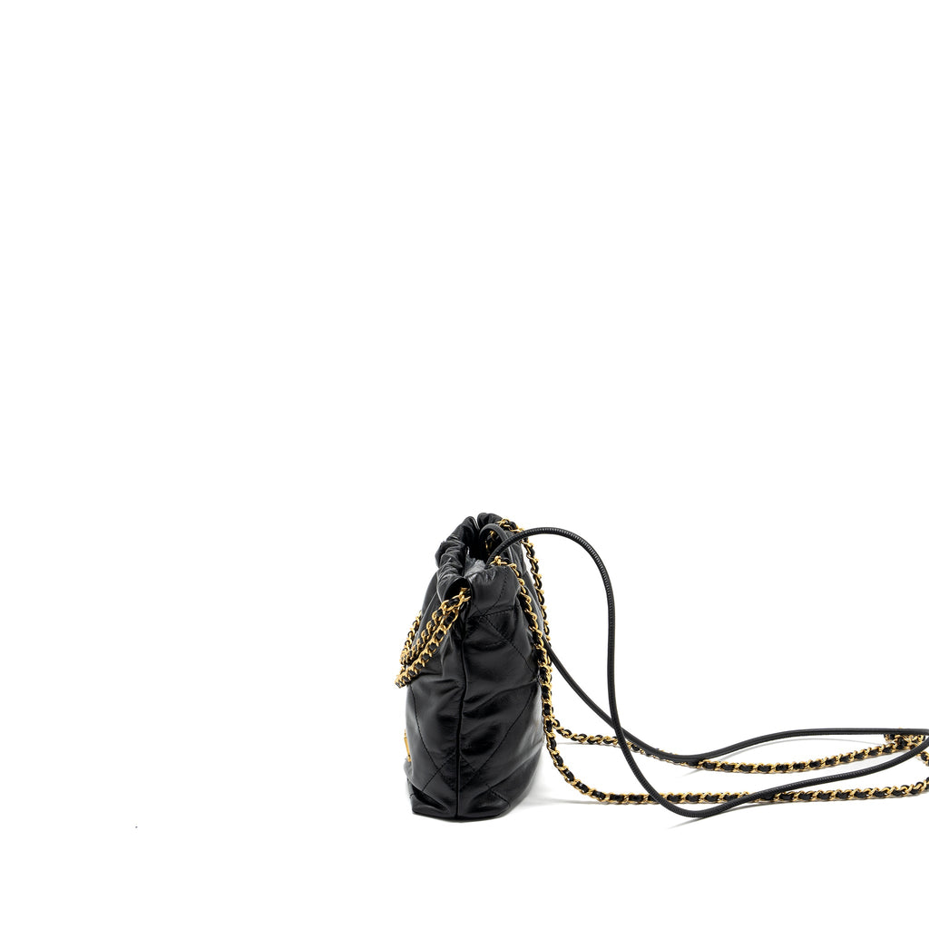 CHANEL MINI 22 BAG SHINY CALFSKIN BLACK GHW (MICROCHIP)