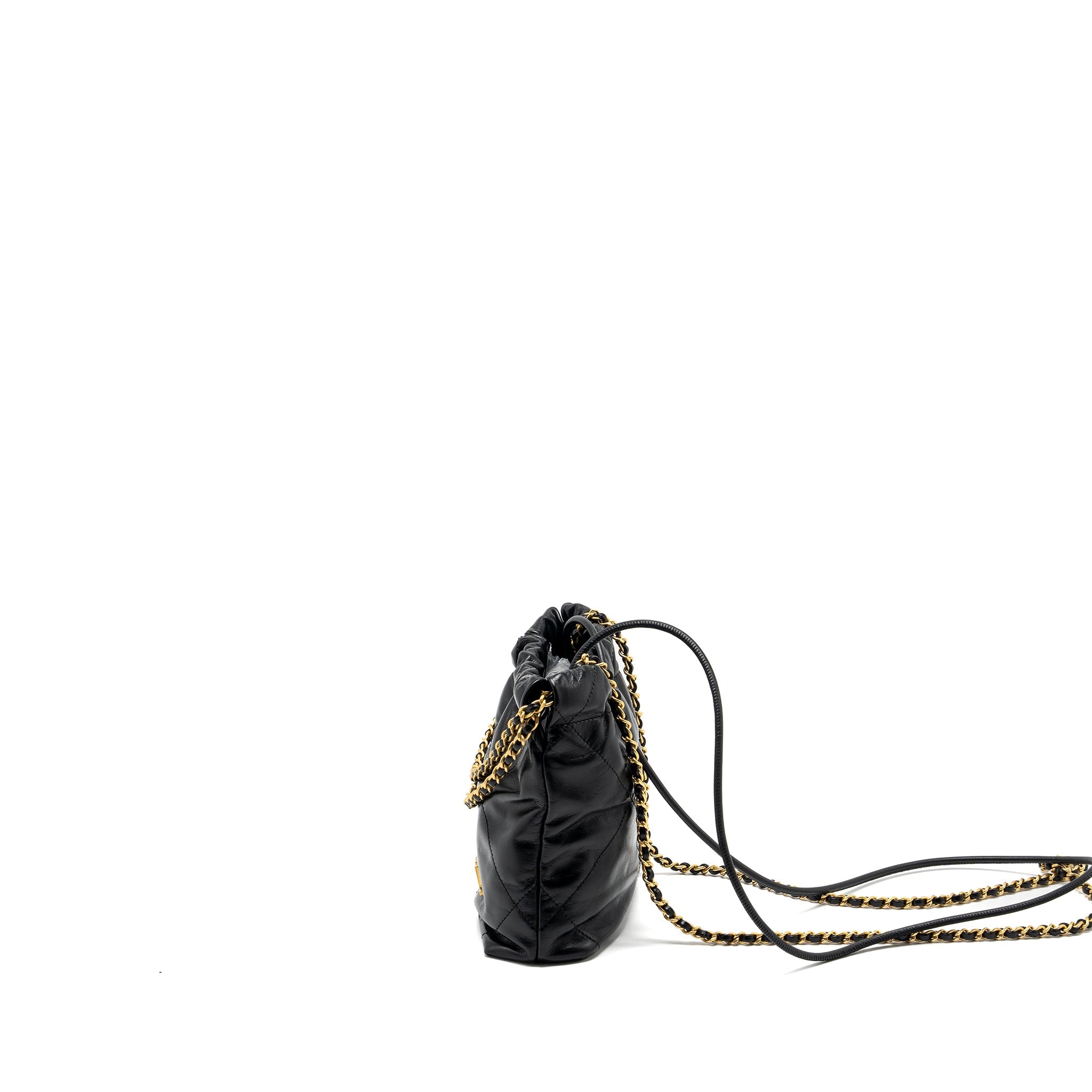 CHANEL MINI 22 BAG SHINY CALFSKIN BLACK GHW (MICROCHIP)