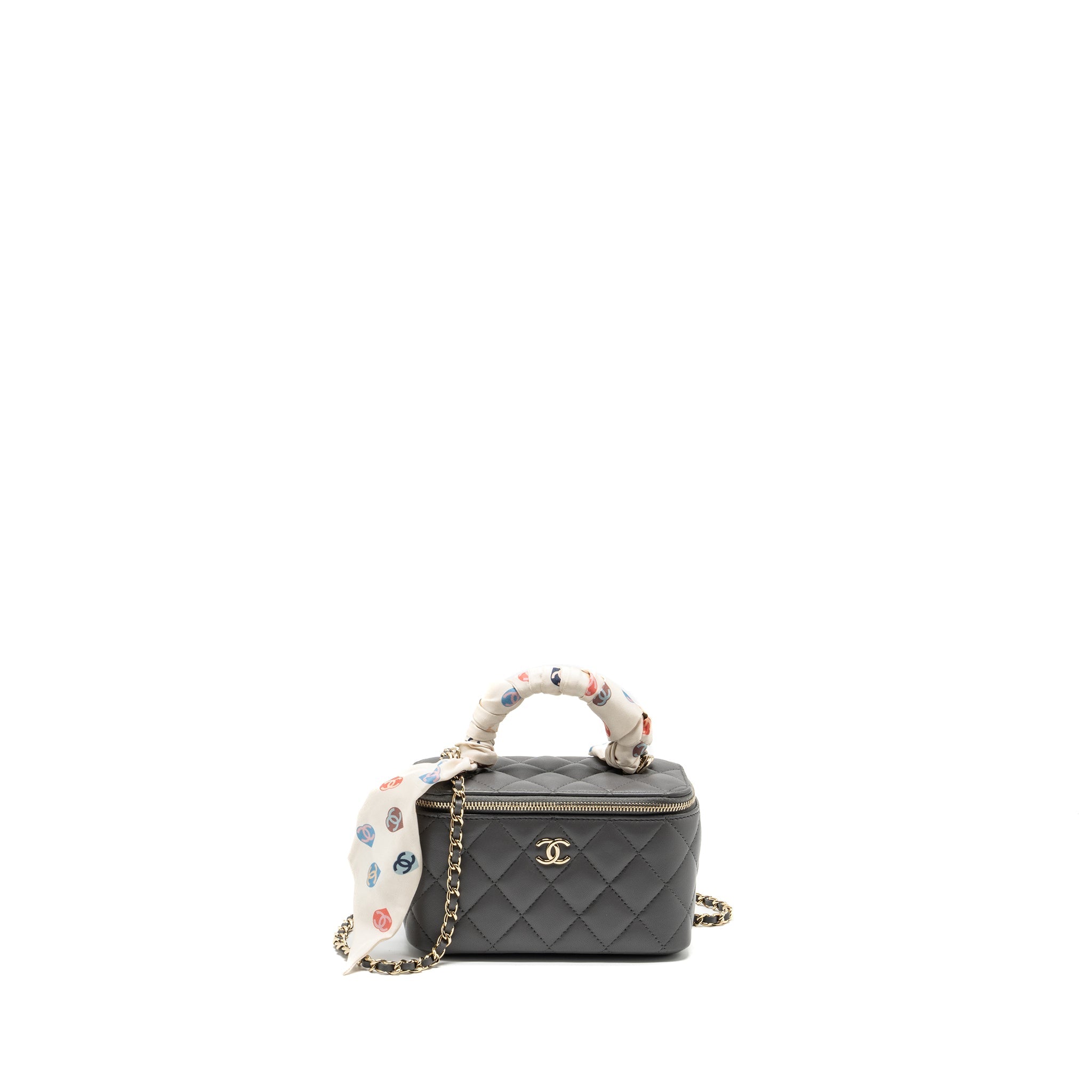 CHANEL LONG VANITY CASE LAMBSKIN GREY LGHW (MICROCHIP)