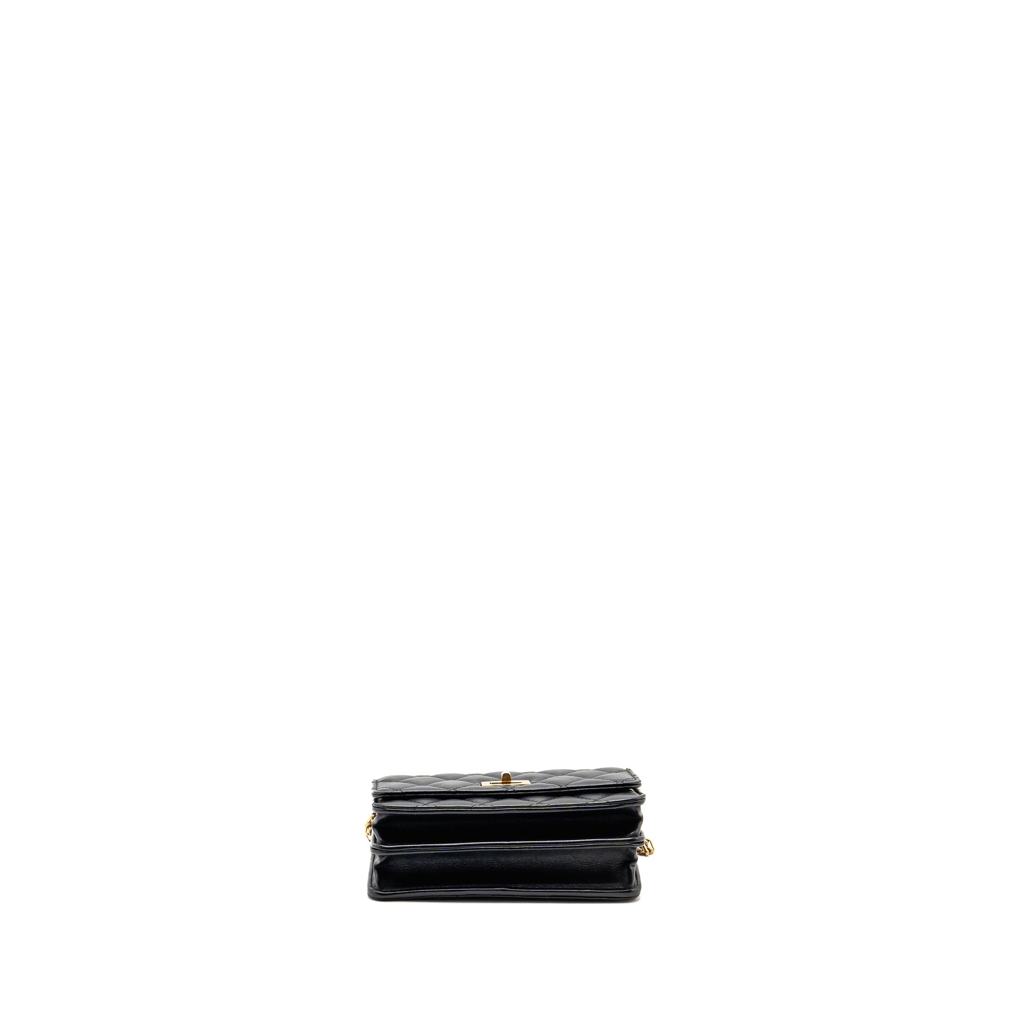 CHANEL MINI 2.55 REISSUE WALLET ON CHAIN AGED CALFSKIN BLACK GHW(MICROCHIP)