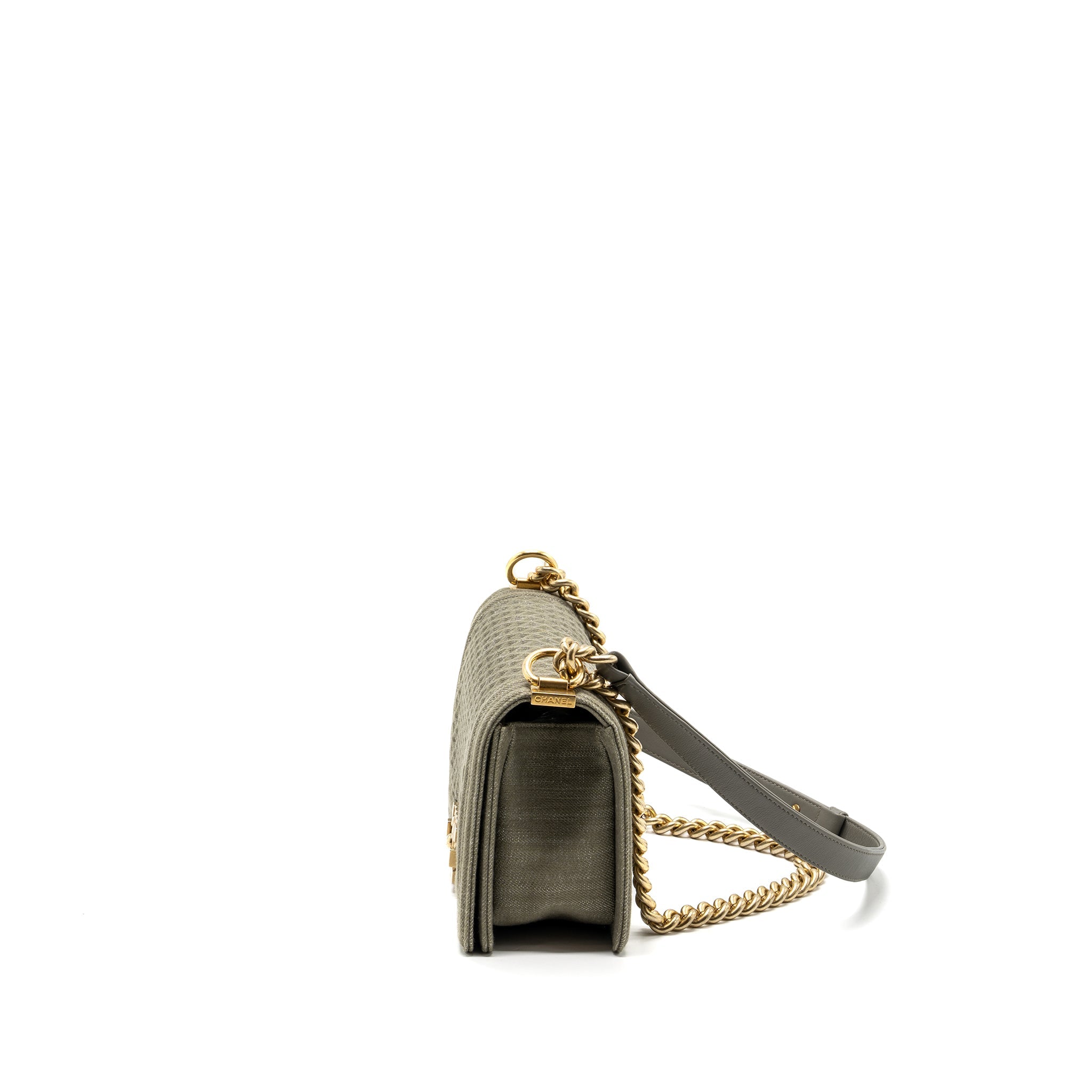CHANEL MEDIUM BOY BAG DENIM OLIVE GREEN BRUSHED GHW