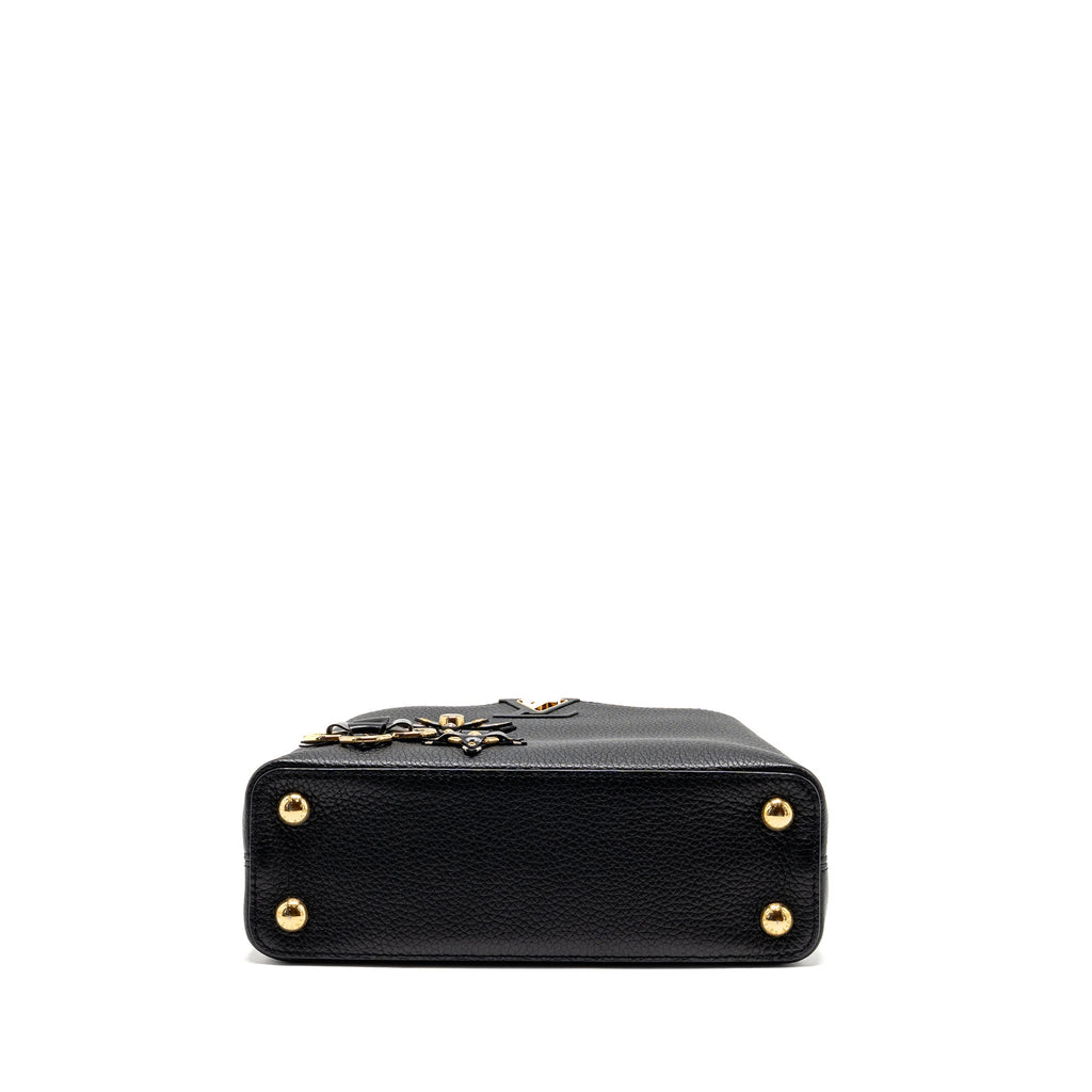 LOUIS VUITTON CAPUCINES BB WITH MONOGRAM FLOWER EMBELLISHMENTS TAURILLON BLACK GHW