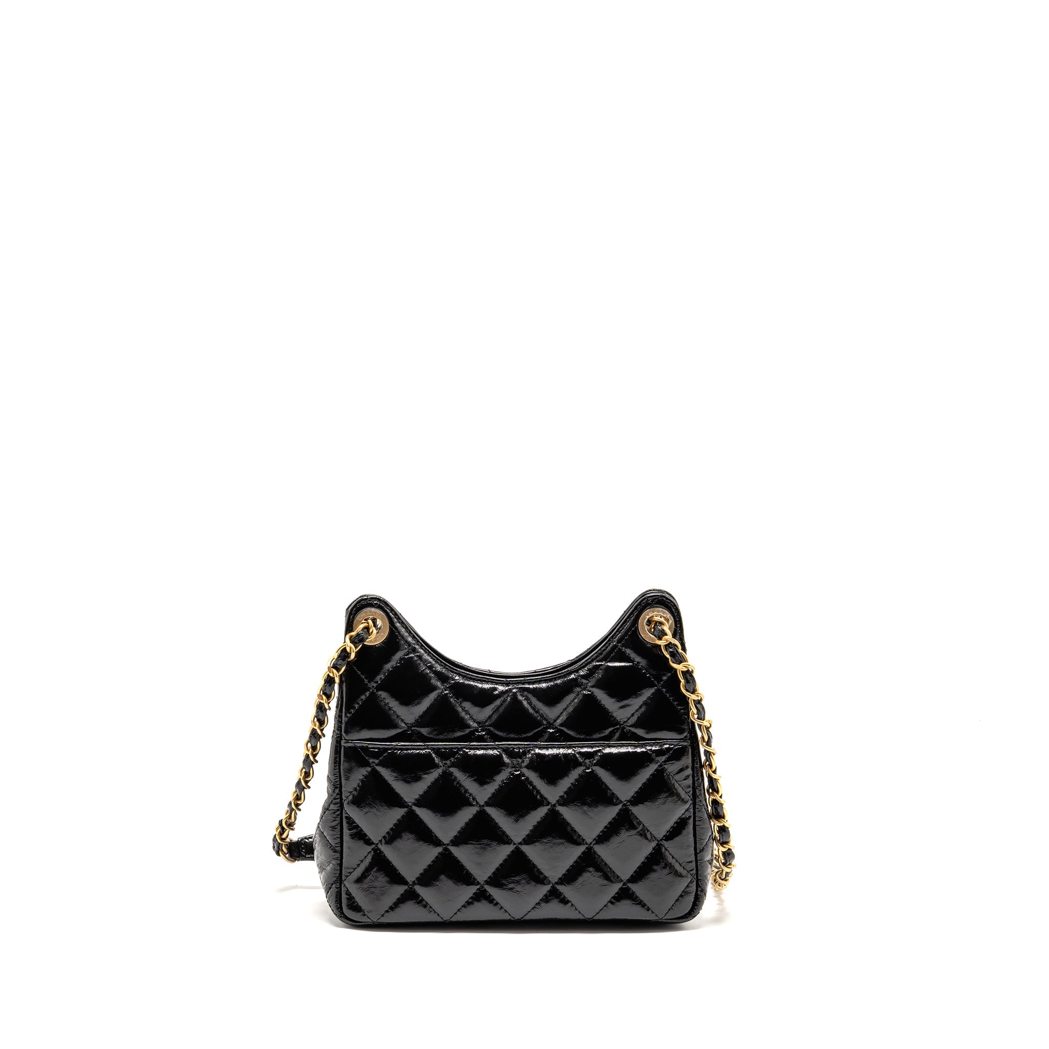 CHANEL 23B SMALL HOBO BAG SHINY CALFSKIN BLACK GHW (MICROCHIP)