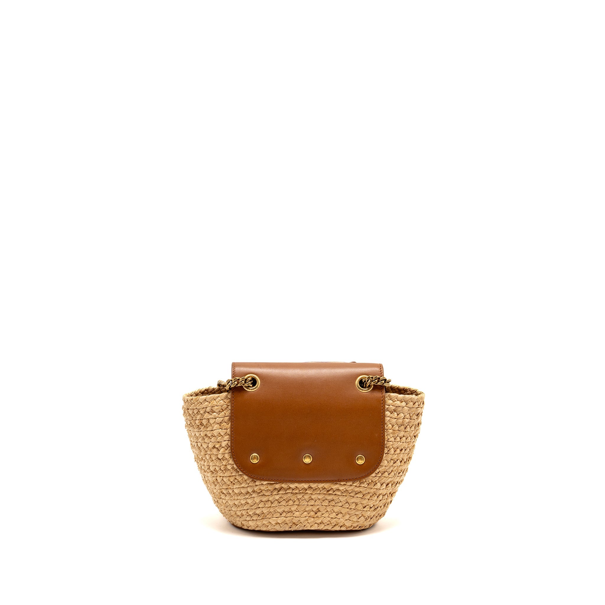SAINT LAURENT MINI BASKET BAG RAFFIA/CALFSKIN LEATHER BROWN GHW