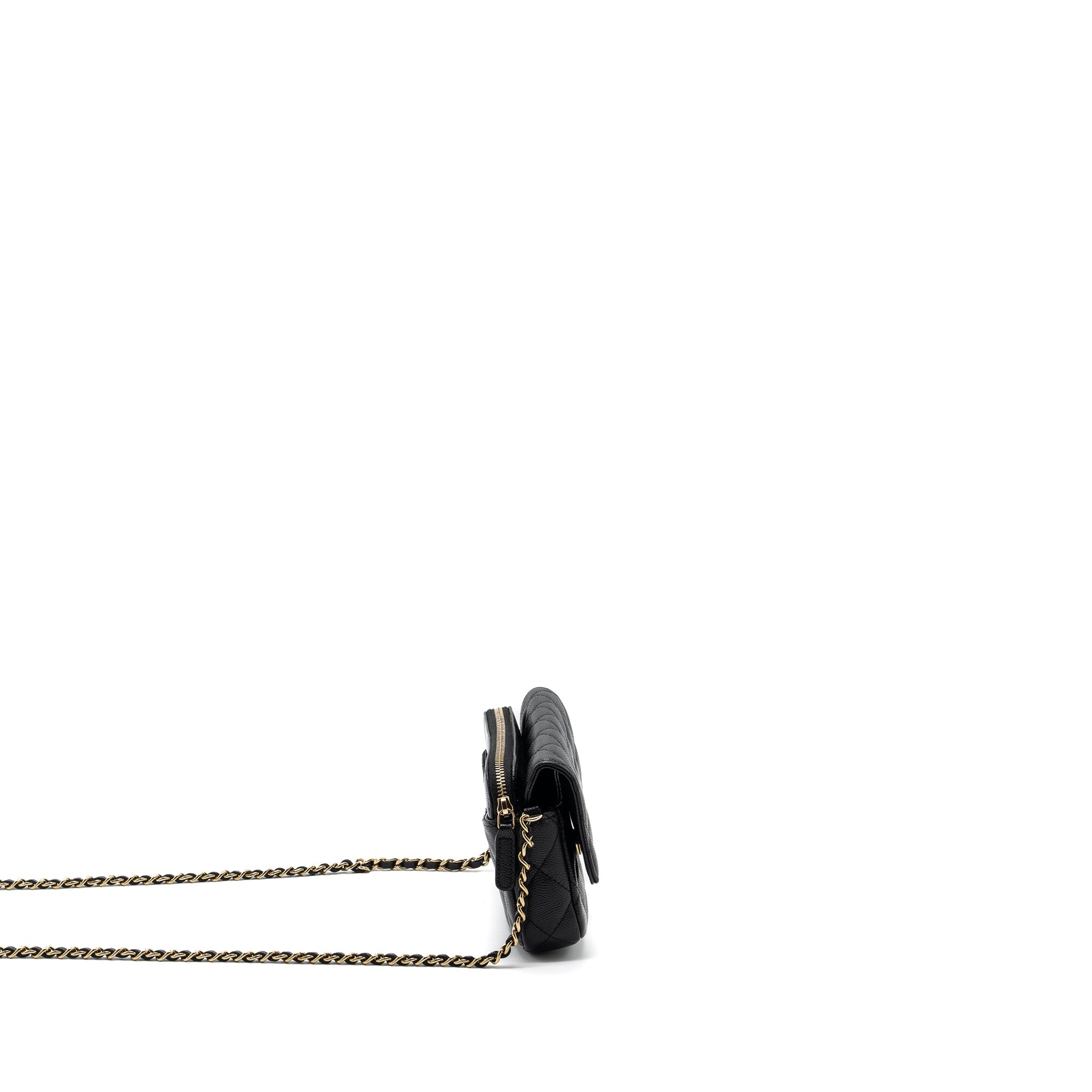 CHANEL DOUBLE POCKET WALLET ON CHAIN CAVIAR BLACK LGHW (MICROCHIP)