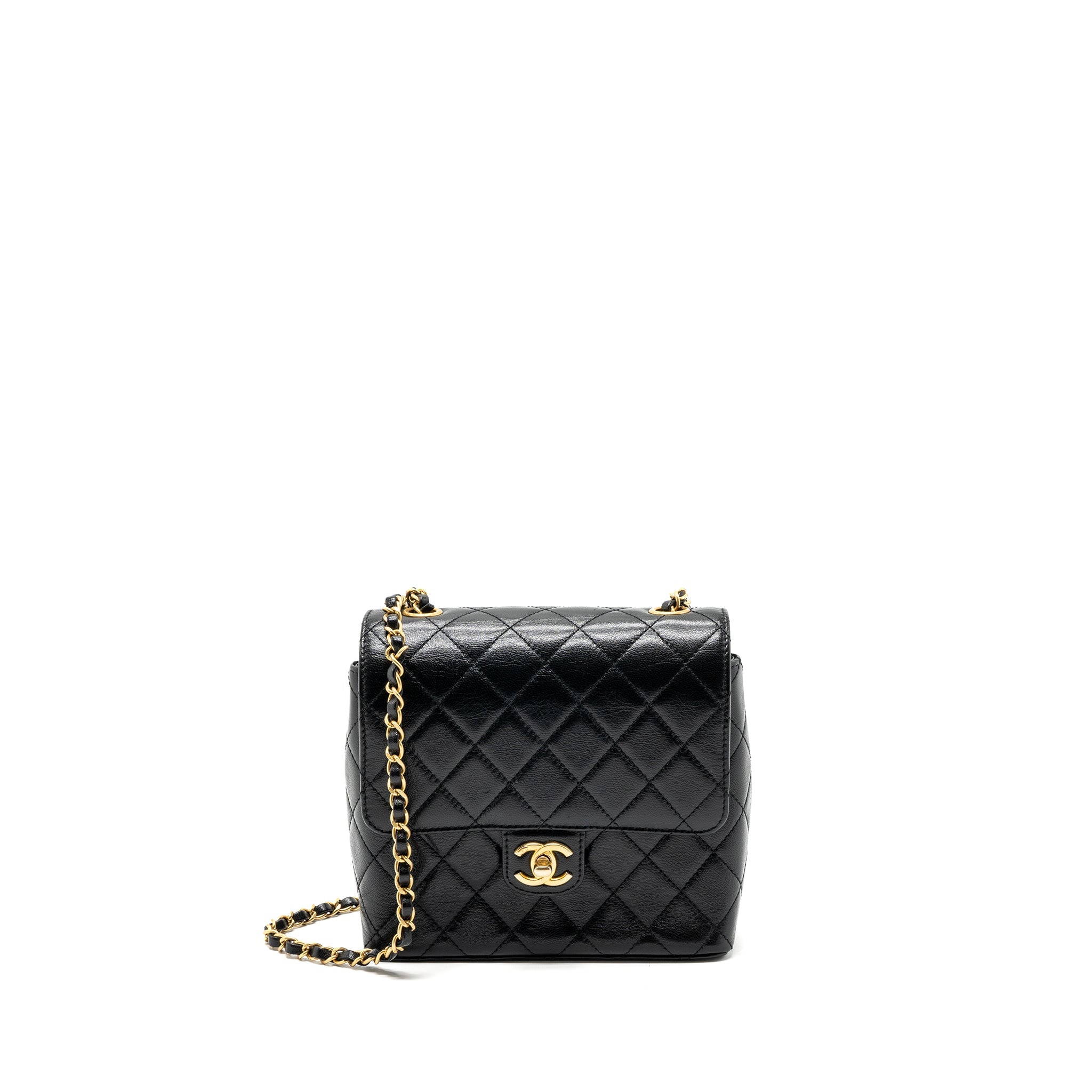 CHANEL 22K RETRO NEW SQUARE LARGE FLAP BAG GOATSKIN BLACK GHW (MICROCHIP)