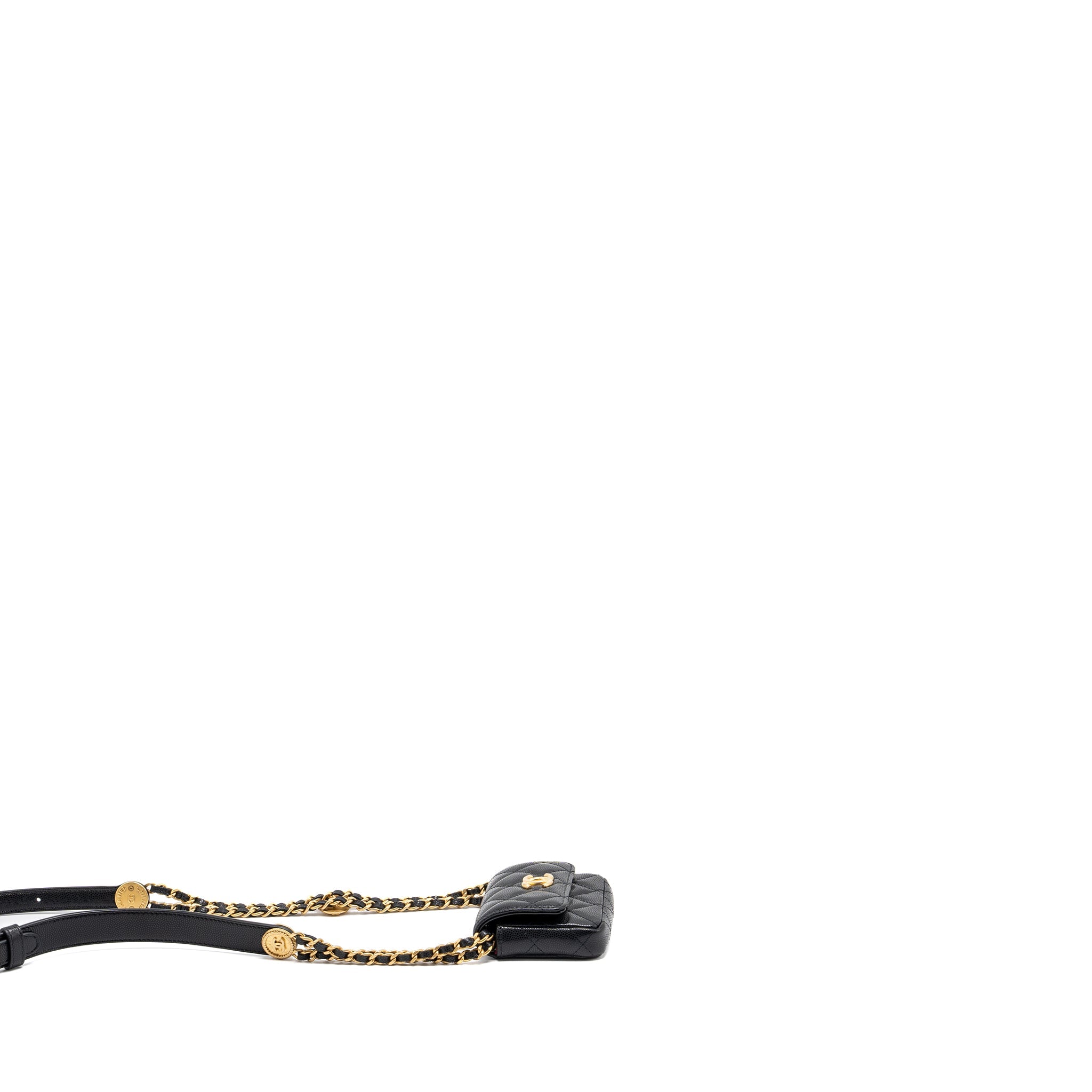 CHANEL MINI FLAP BELT BAG/CARD HOLDER CAVIAR BLACK GHW (MICROCHIP)