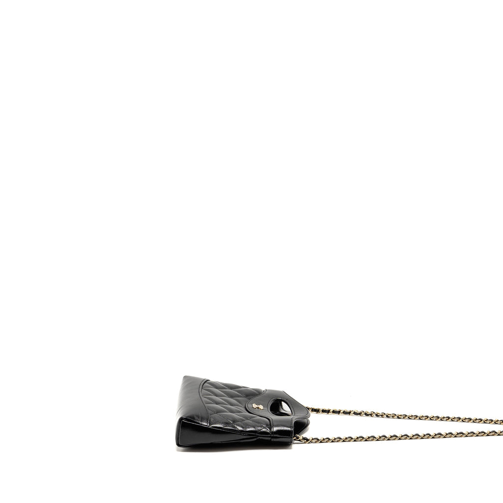 CHANEL MINI 31 CLUTCH WITH CHAIN SHINY LAMBSKIN BLACK LGHW (MICROCHIP)