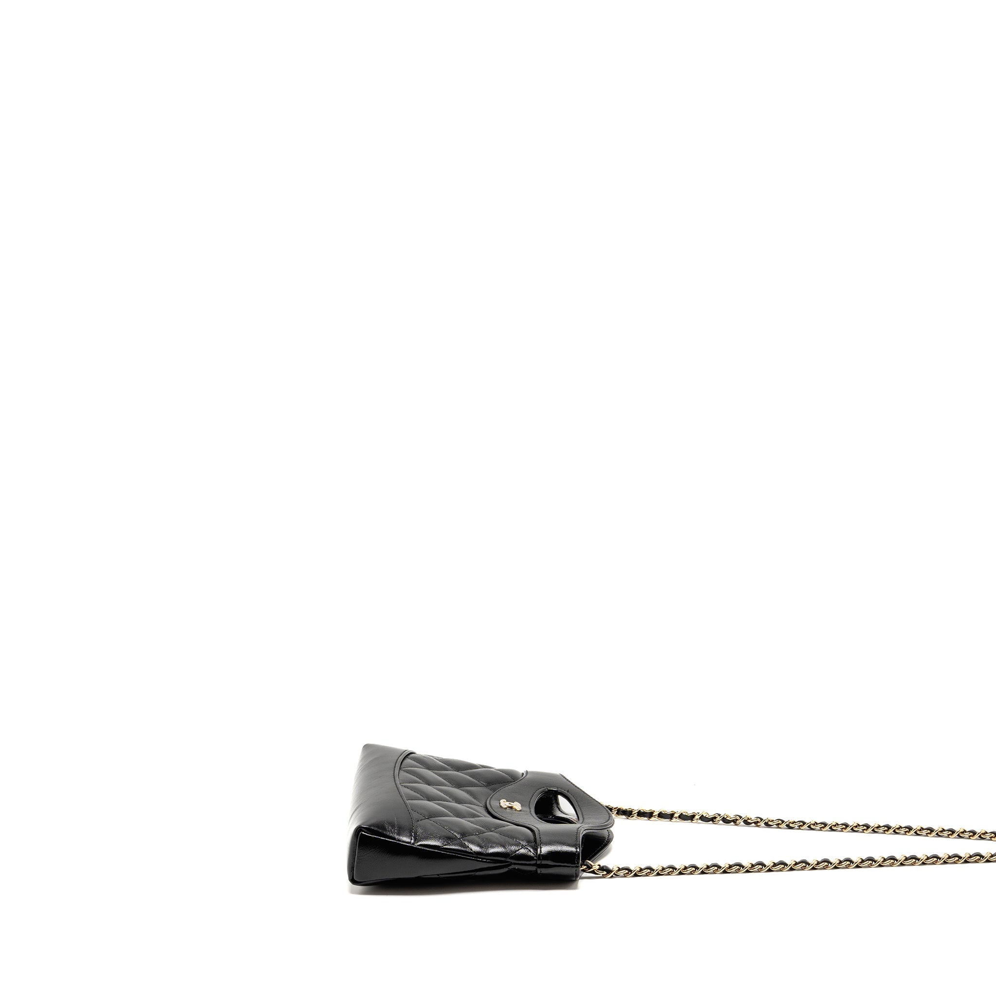 CHANEL MINI 31 CLUTCH WITH CHAIN SHINY LAMBSKIN BLACK LGHW (MICROCHIP)