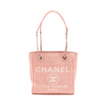 CHANEL DEAUVILLE PM TOTE BAG CANVAS PINK SHW (MICROCHIP)