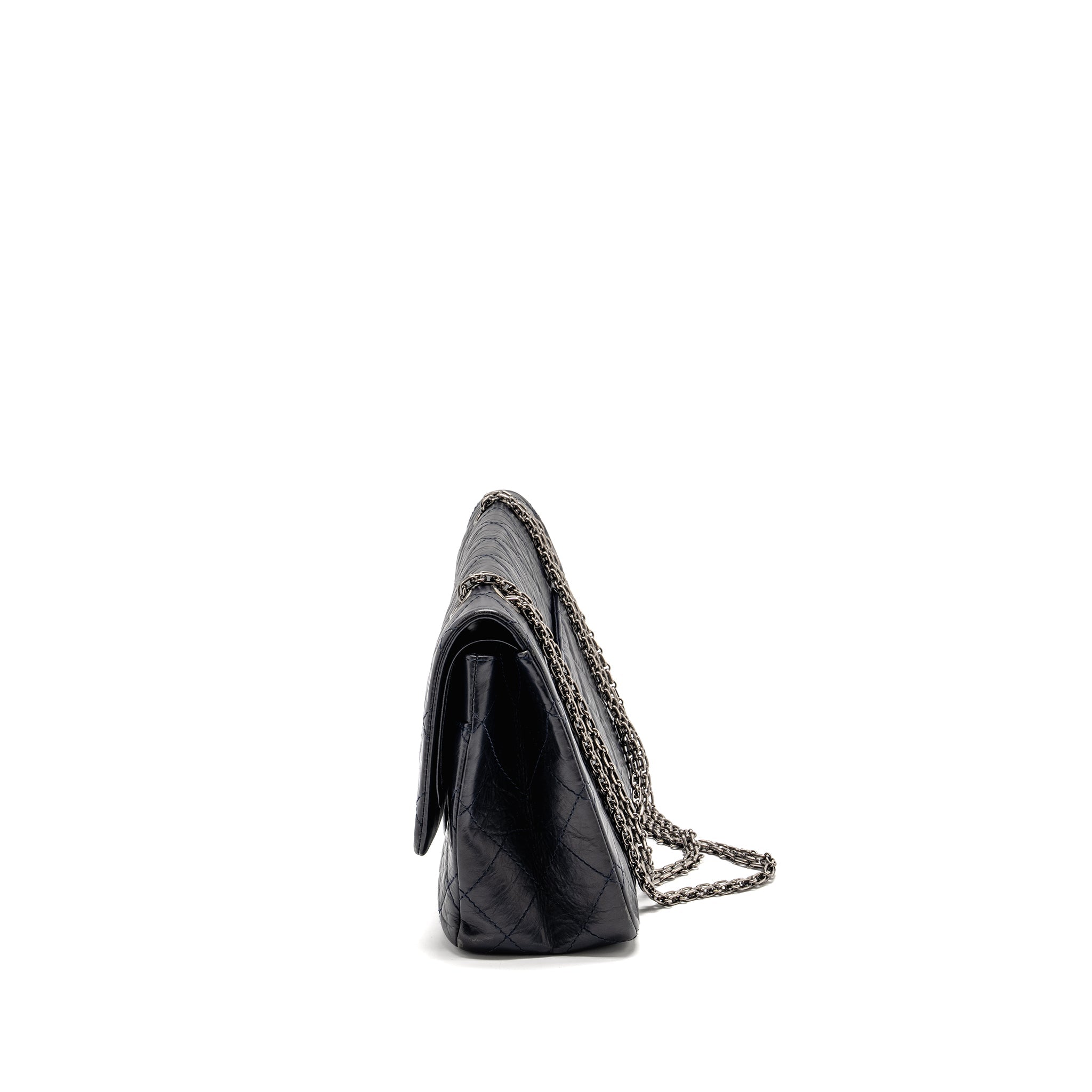 CHANEL MAXI 2.55 REISSUE FLAP BAG AGED CALFSKIN DARK BLUE RUTHENIUM HARDWARE