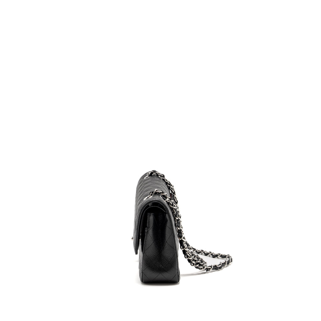 CHANEL MEDIUM CLASSIC DOUBLE FLAP BAG CAVIAR BLACK SHW (MICROCHIP)