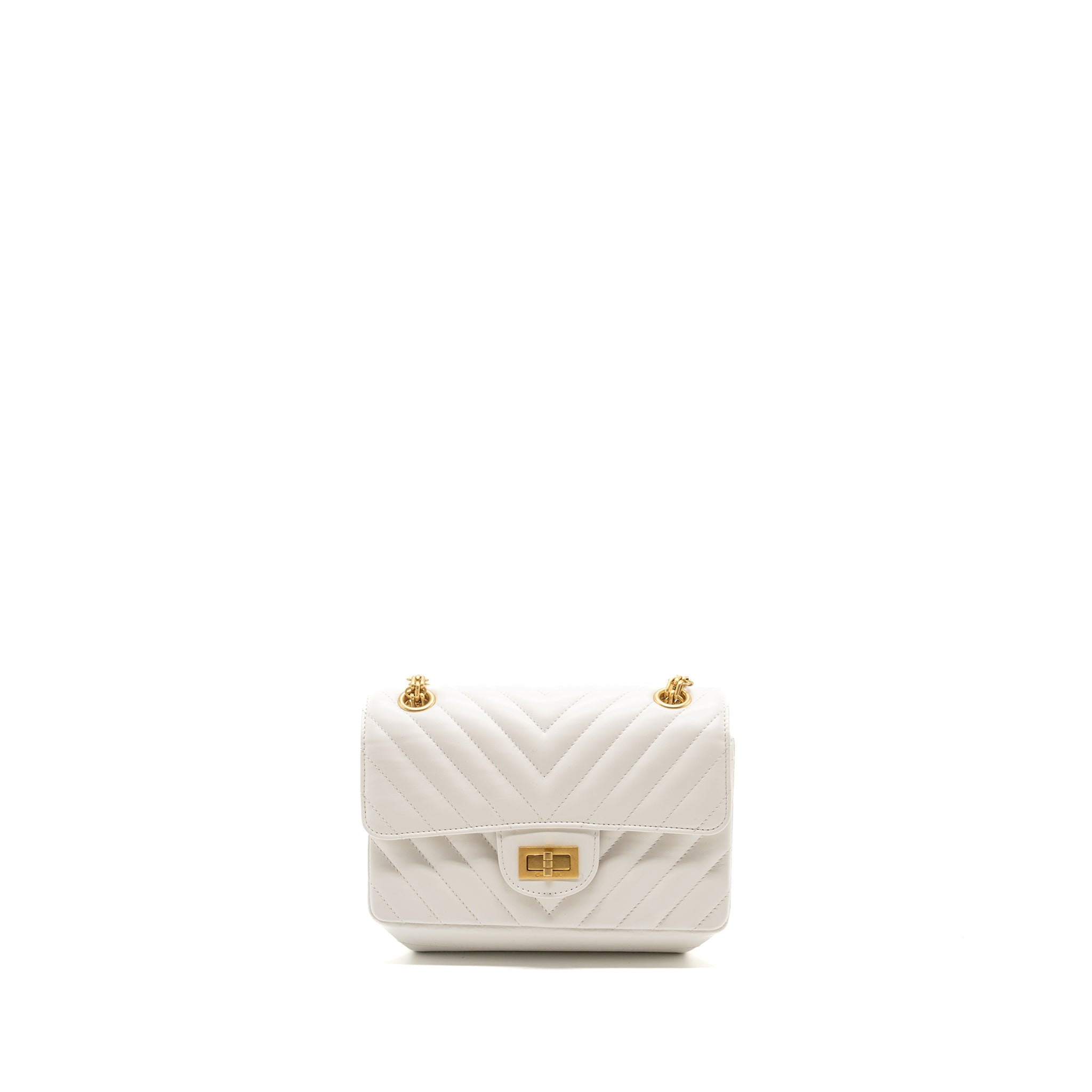 CHANEL MINI CHEVRON 2.55 REISSUE FLAP BAG CALFSKIN WHITE GHW (MICROCHIP)