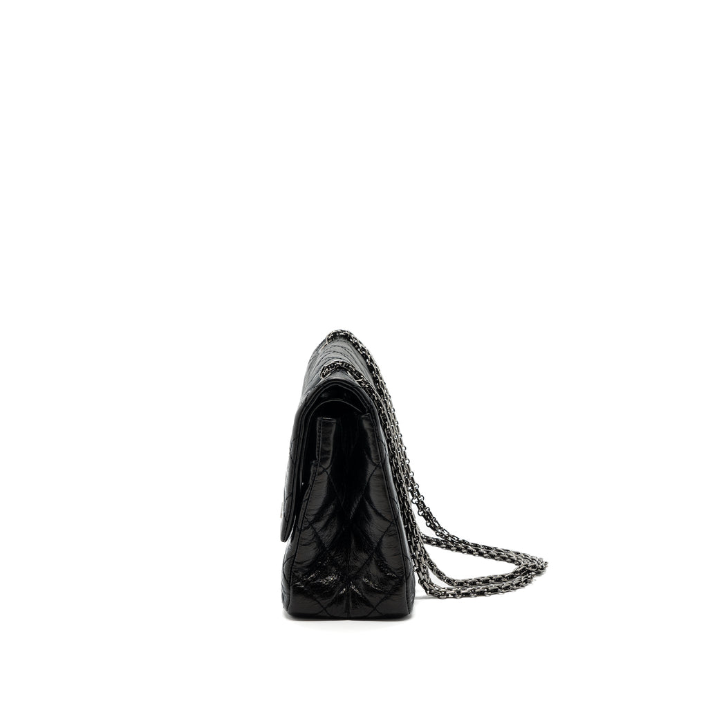 CHANEL 2.55 226 REISSUE DOUBLE FLAP BAG GRAINED CALFSKIN BLACK SHW