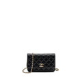 CHANEL CC LOGO QUILTED WALLET ON CHAIN CAVIAR BLACK LGHW (MICROCHIP)
