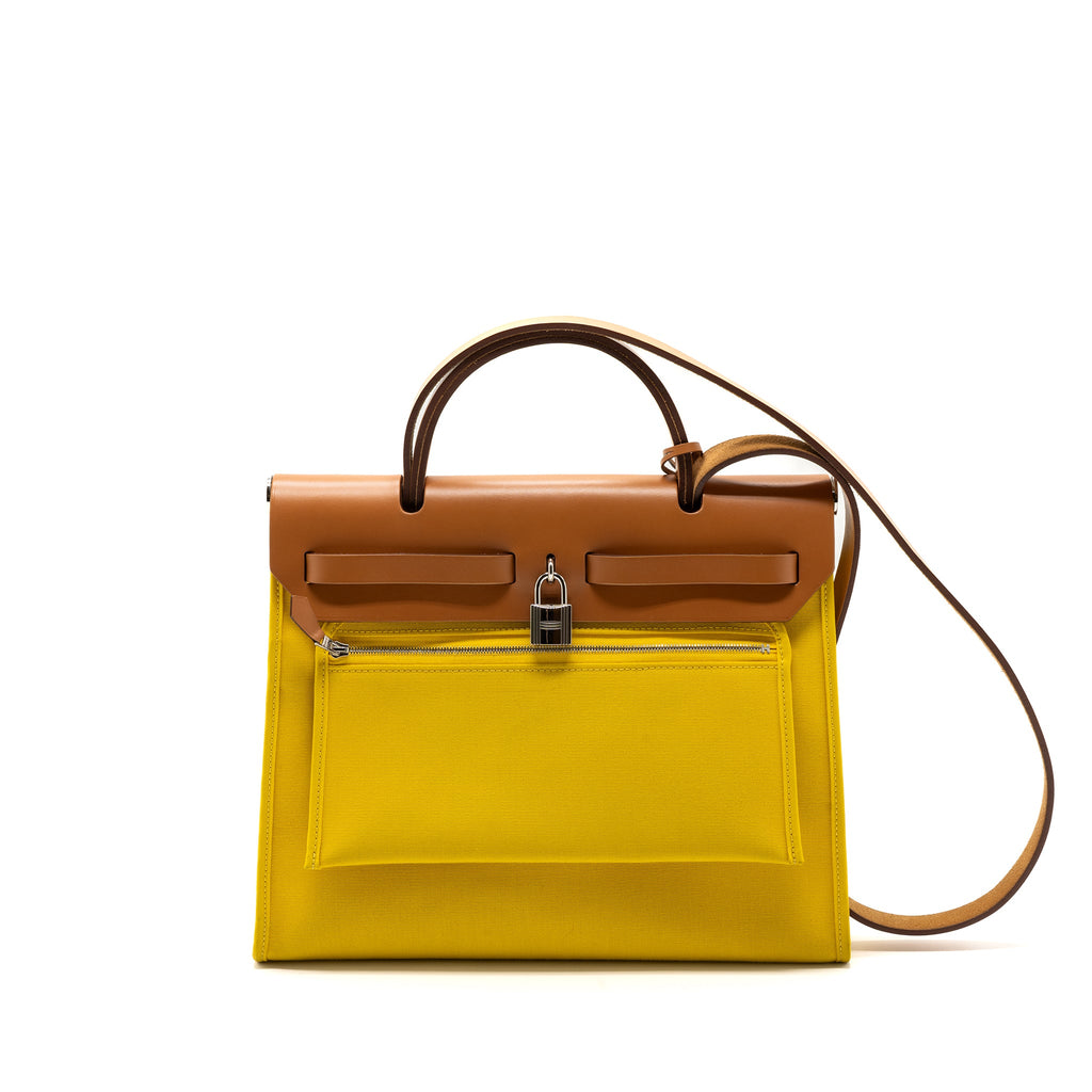 HERMES HERBAG 31 ZIP BAG CANVAS / LEATHER JAUNE DE NAPLES / NATURAL SHW
